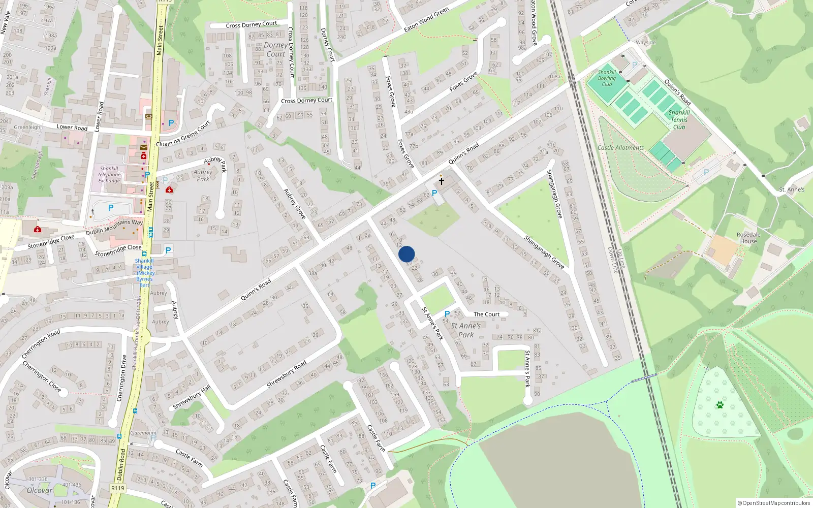 Overhead map showing the location of 16 Saint Anne's Park, Dublin 18