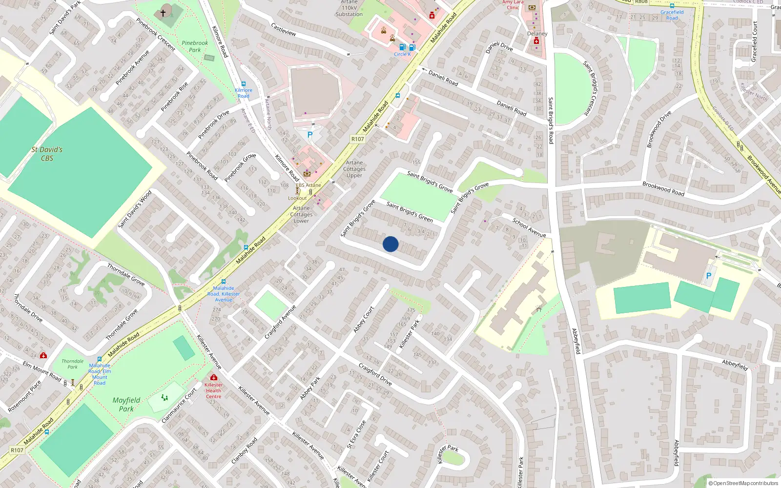 Overhead map showing the location of 16 St Brigids Grove, Killester, Dublin 5