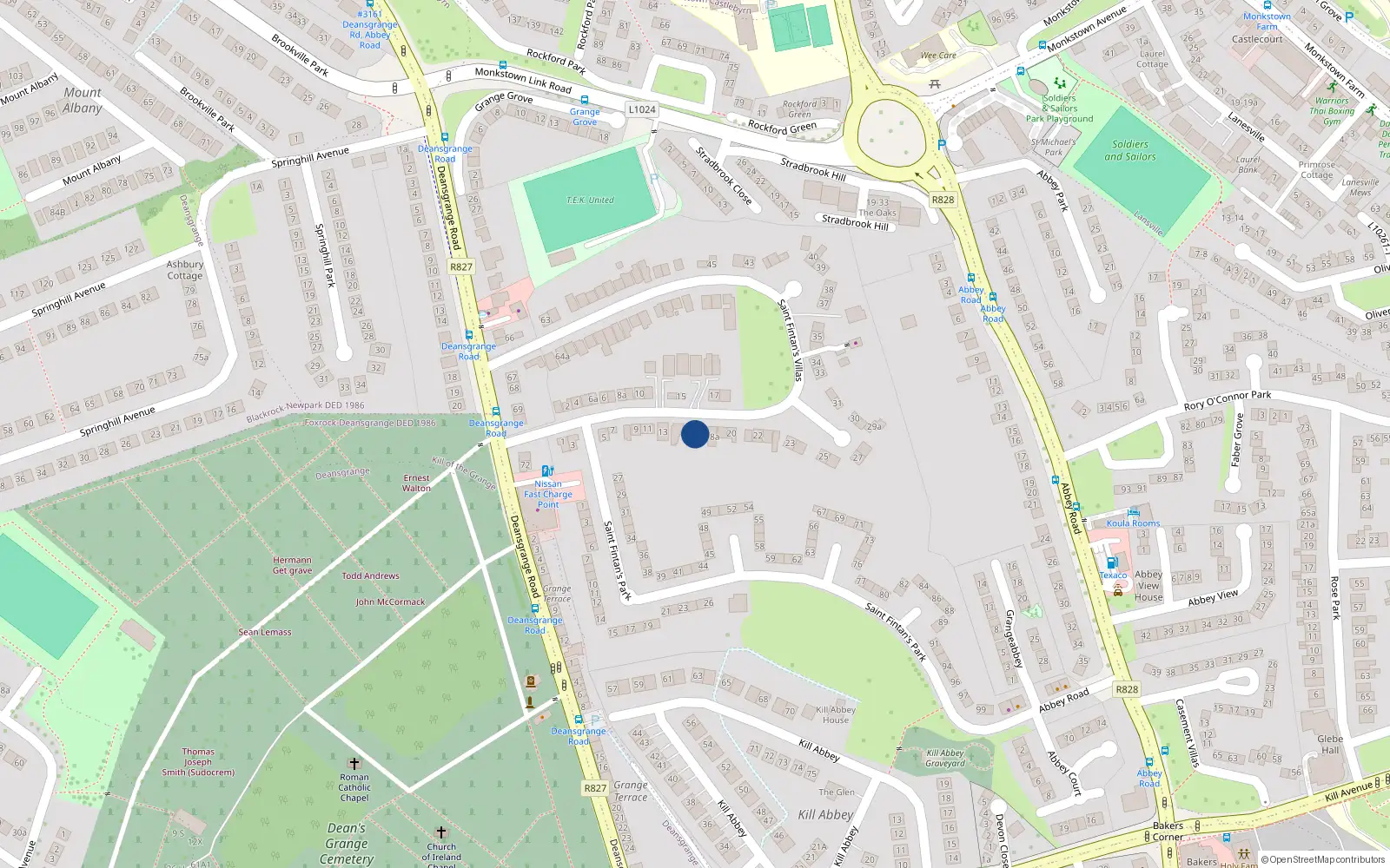 Overhead map showing the location of 16 St Fintans Villas, Deans Grange, Blackrock
