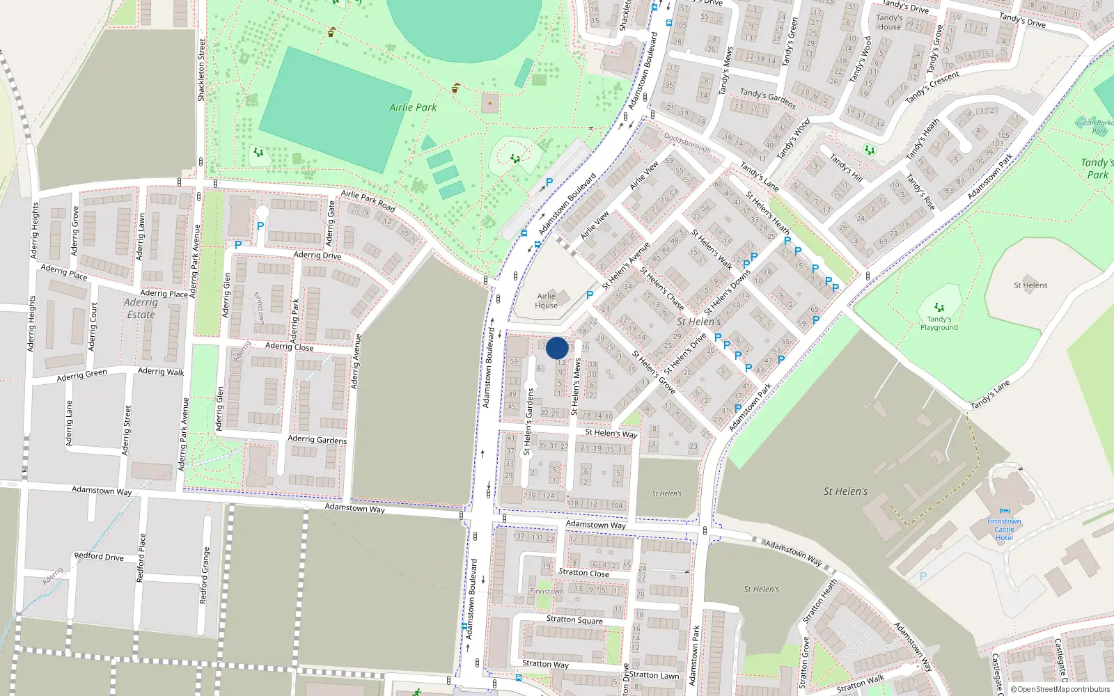 Overhead map showing the location of 16 Saint Helen's Avenue, Lucan