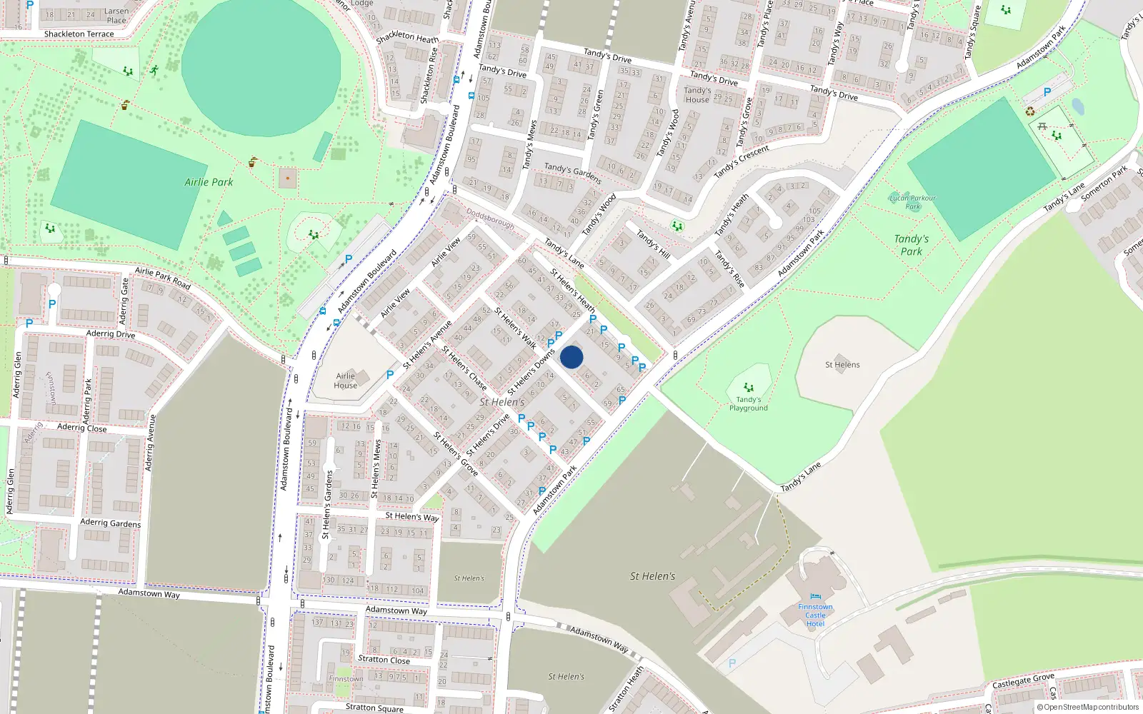Overhead map showing the location of 16 Saint Helen's Downs, Lucan