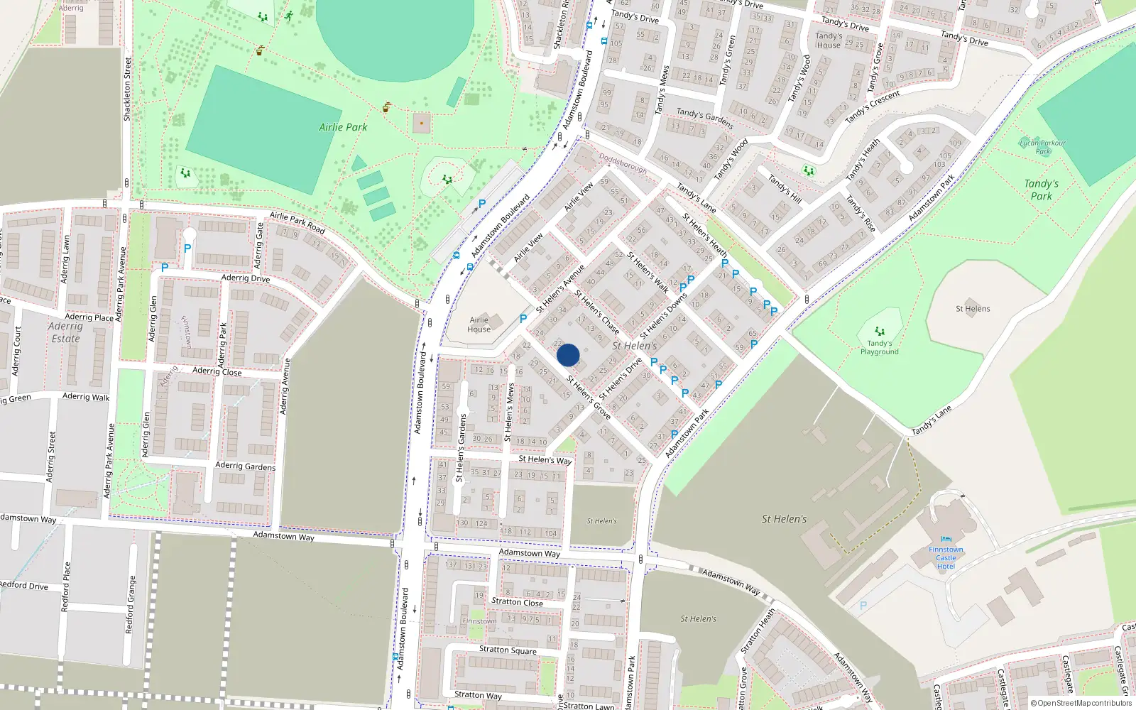 Overhead map showing the location of 16 Saint Helen's Grove, Adamstown