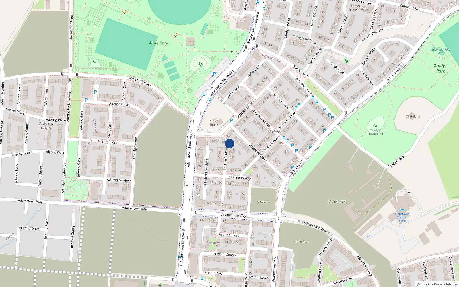 Overhead map showing the location of 16 Saint Helens Mews, Lucan