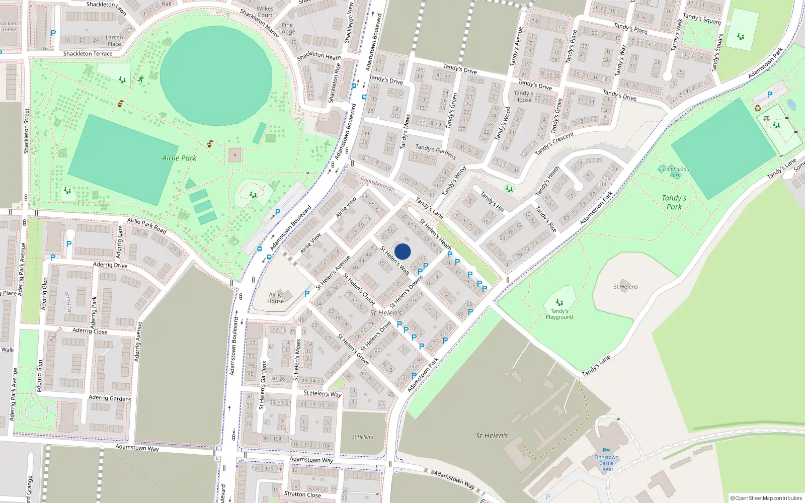 Overhead map showing the location of 16 Saint Helen's Walk, Lucan