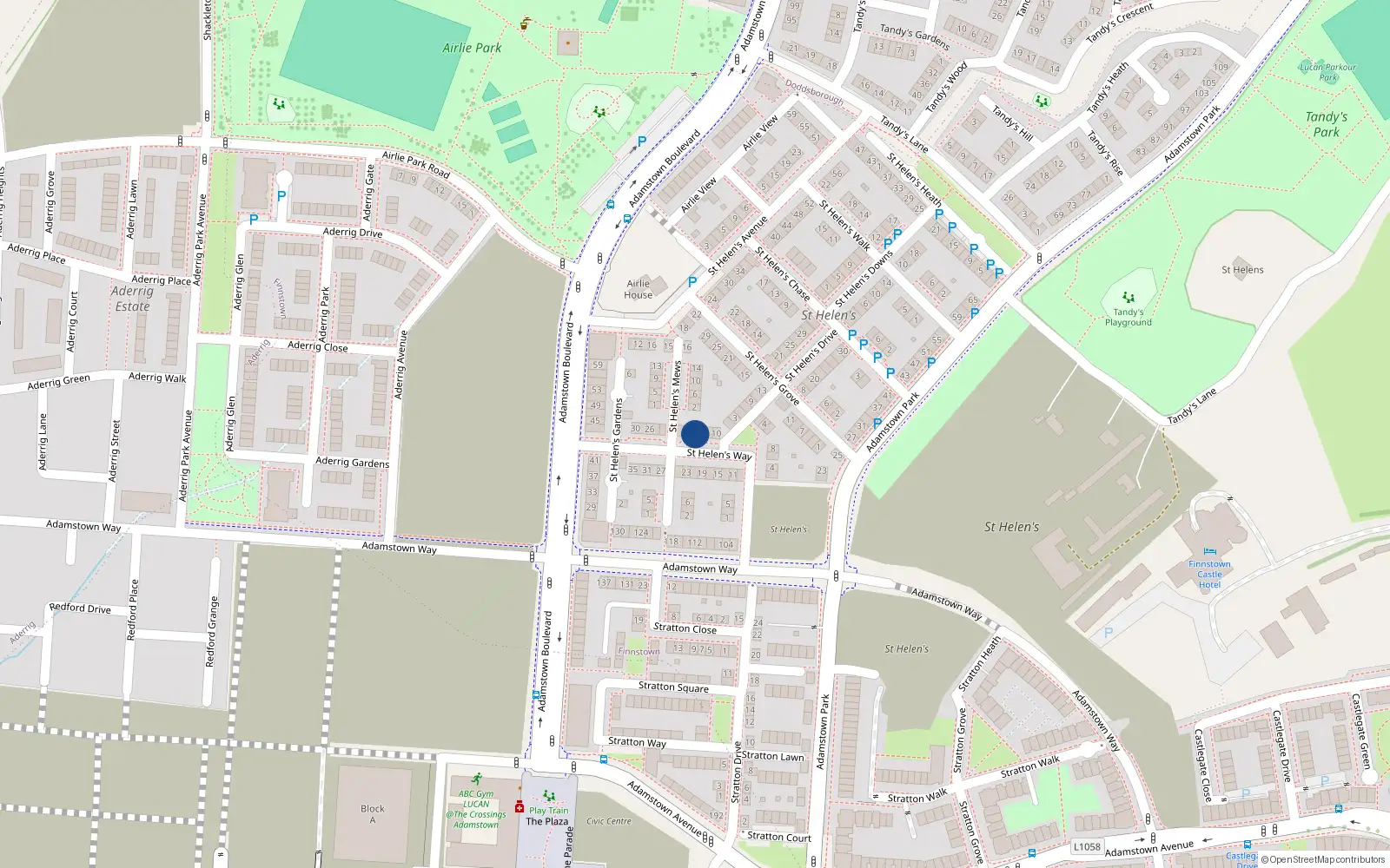 Overhead map showing the location of 16 Saint Helens Way, Lucan