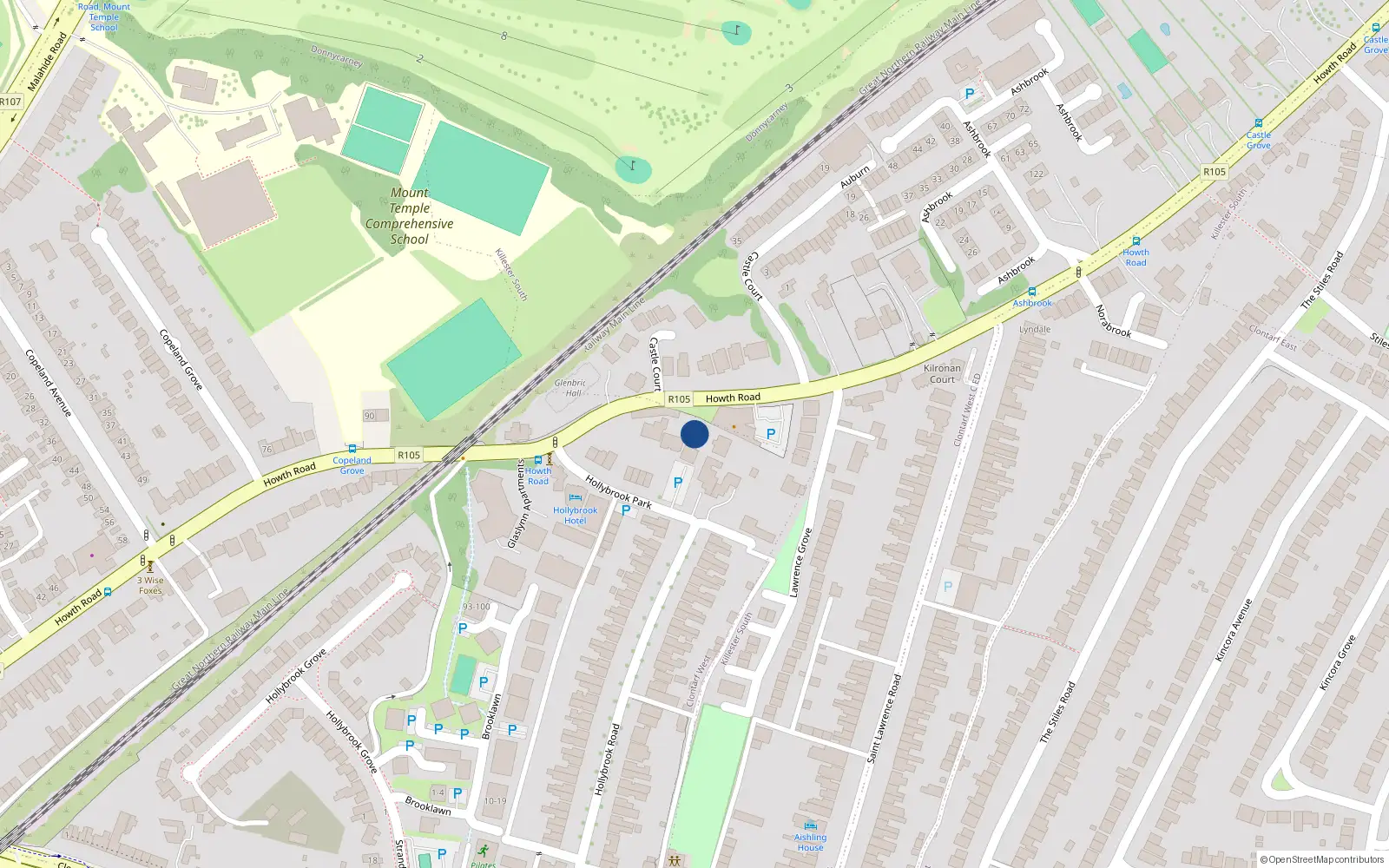 Overhead map showing the location of 16 St James, Hollybrook Park, Clontarf Dublin 3
