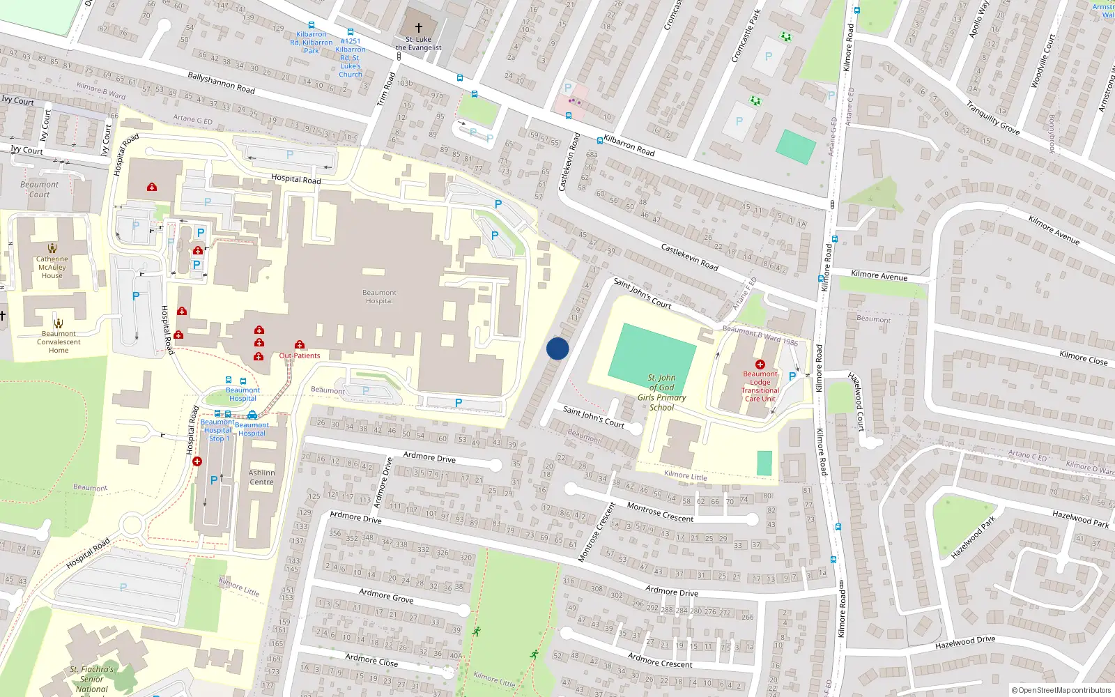 Overhead map showing the location of 16 St Johns Court, Artane, Dublin 5