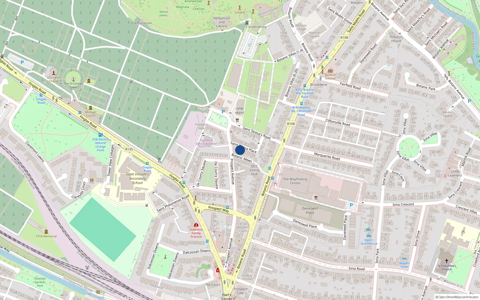 Overhead map showing the location of 16 St Teresa Place, Glasnevin, Dublin 1