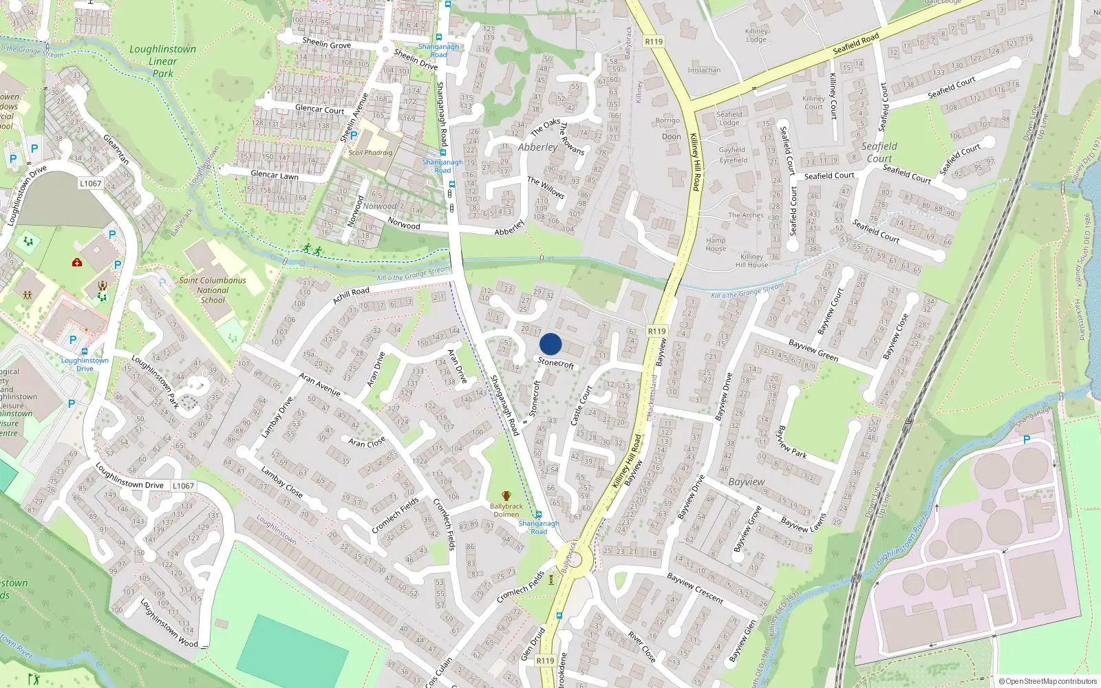 Overhead map showing the location of 16 Stonecroft, Shanganagh Road, Killiney