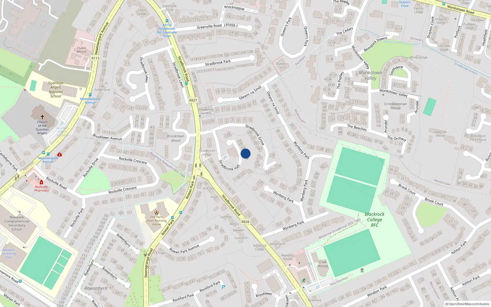 Overhead map showing the location of 16 Stradbrook Hall, Blackrock