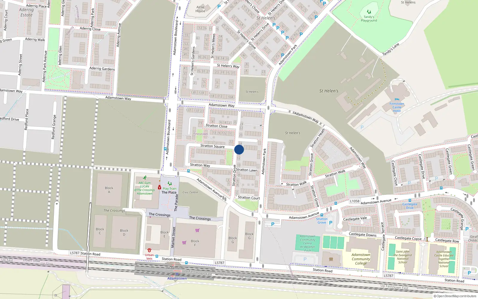 Overhead map showing the location of 16 Stratton Drive, Lucan
