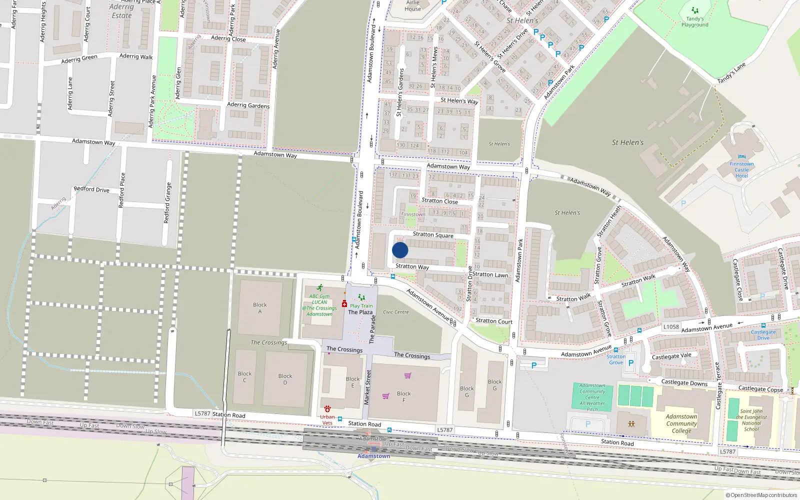 Overhead map showing the location of 16 Stratton Way, Lucan