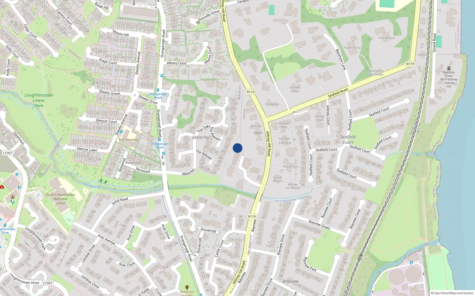 Overhead map showing the location of 16 Streamville Court, Killiney Hill Road, Killiney