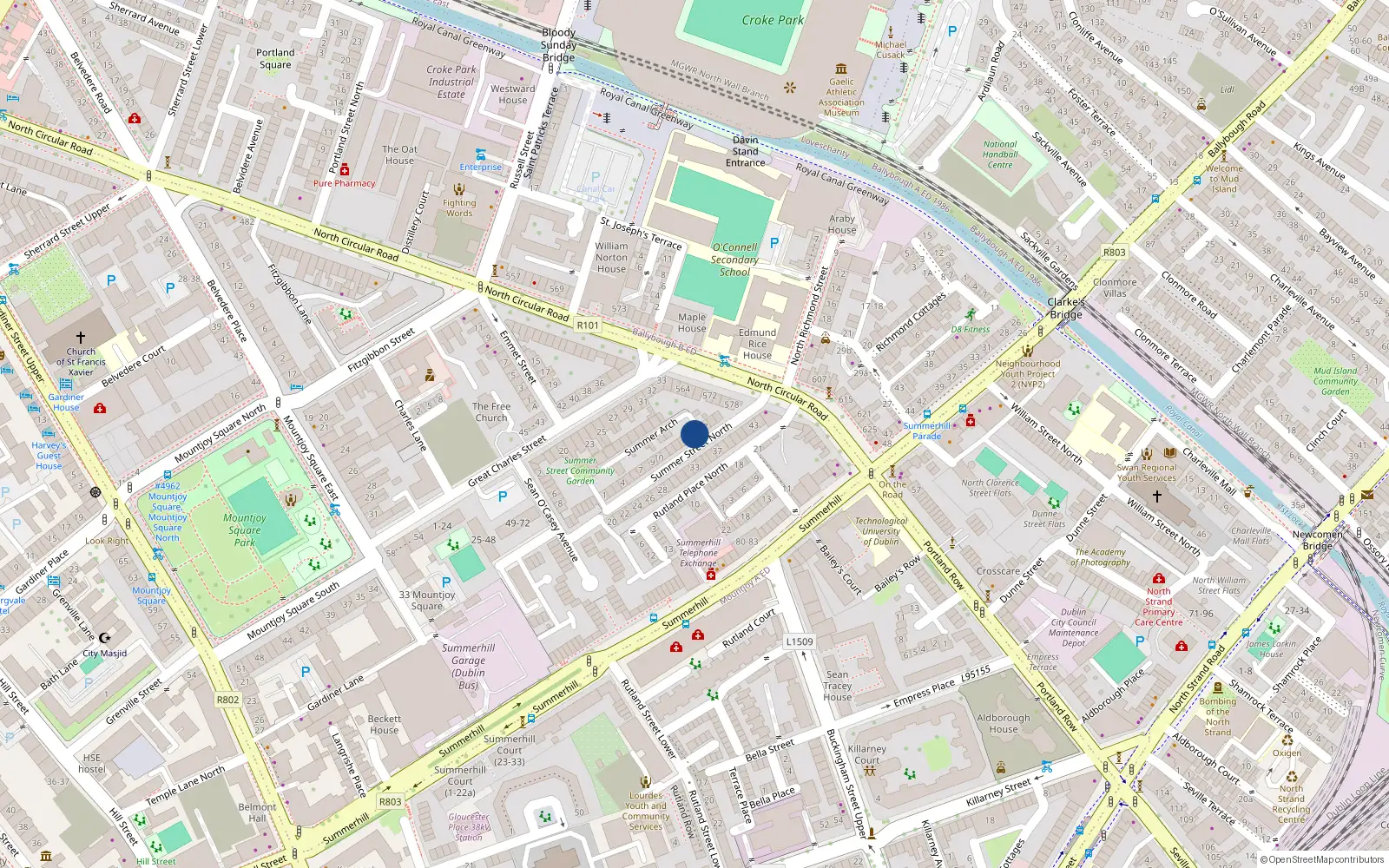 Overhead map showing the location of 16 Summer Street North, Dublin 1