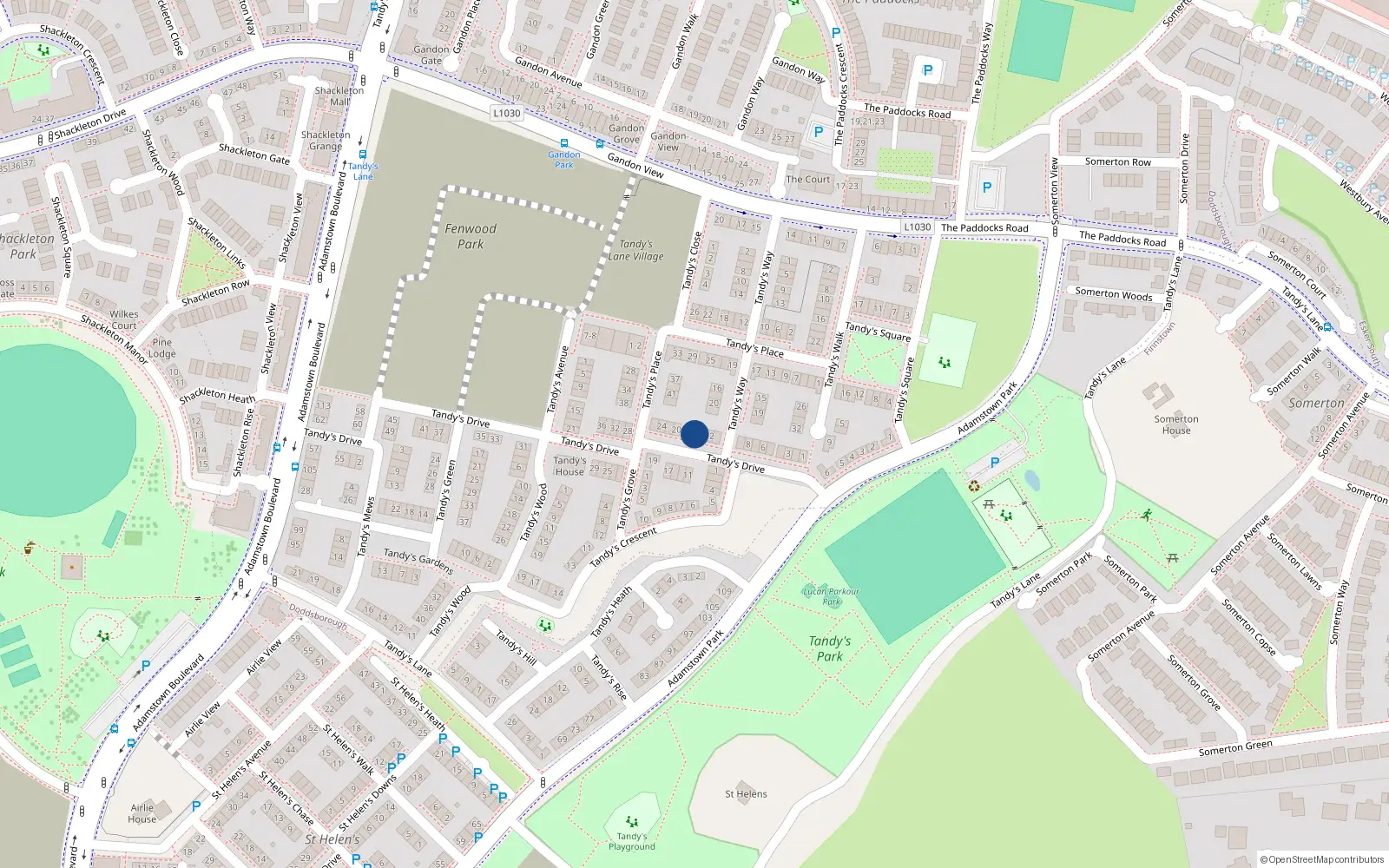 Overhead map showing the location of 16 Tandy's Drive, Lucan