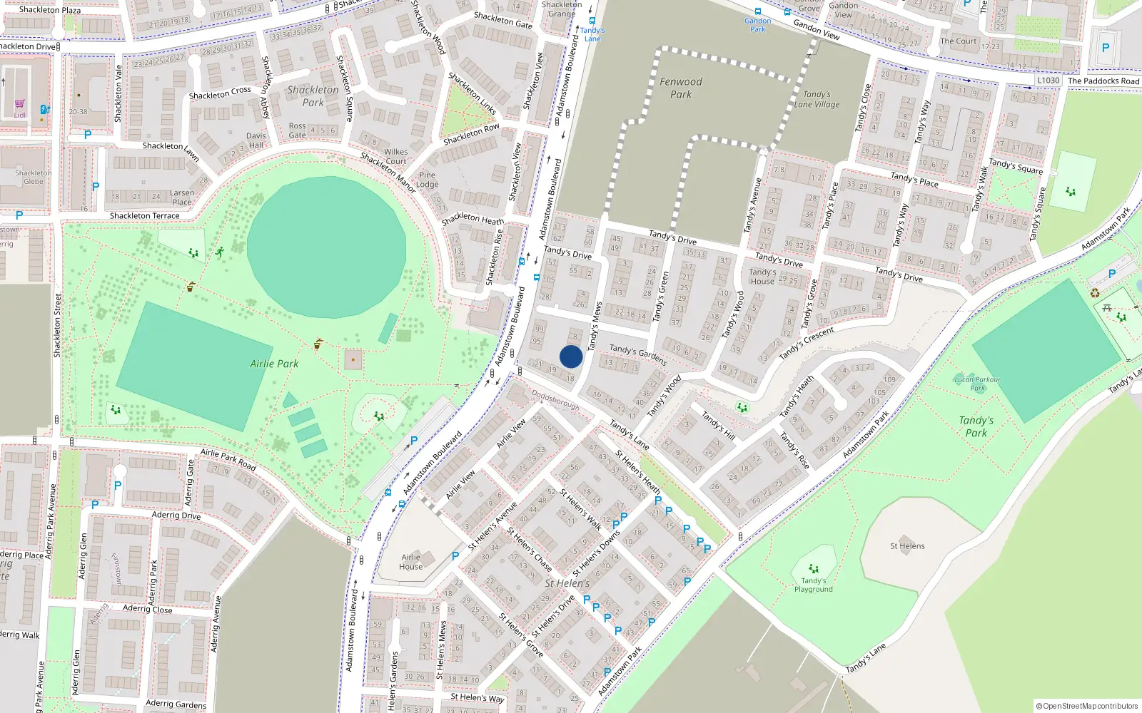 Overhead map showing the location of 16 Tandy's Mews, Lucan