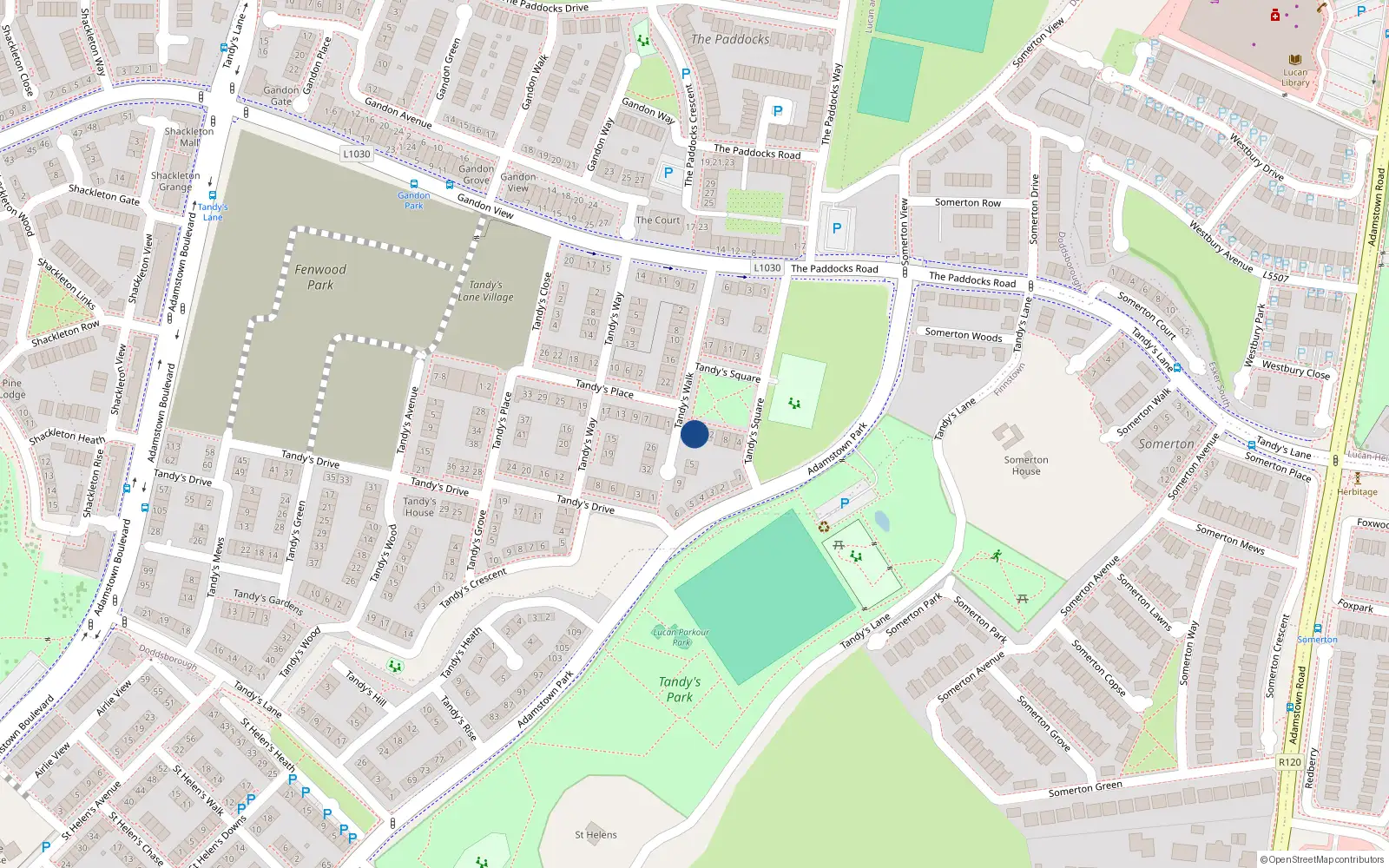Overhead map showing the location of 16 Tandy's Square, Lucan