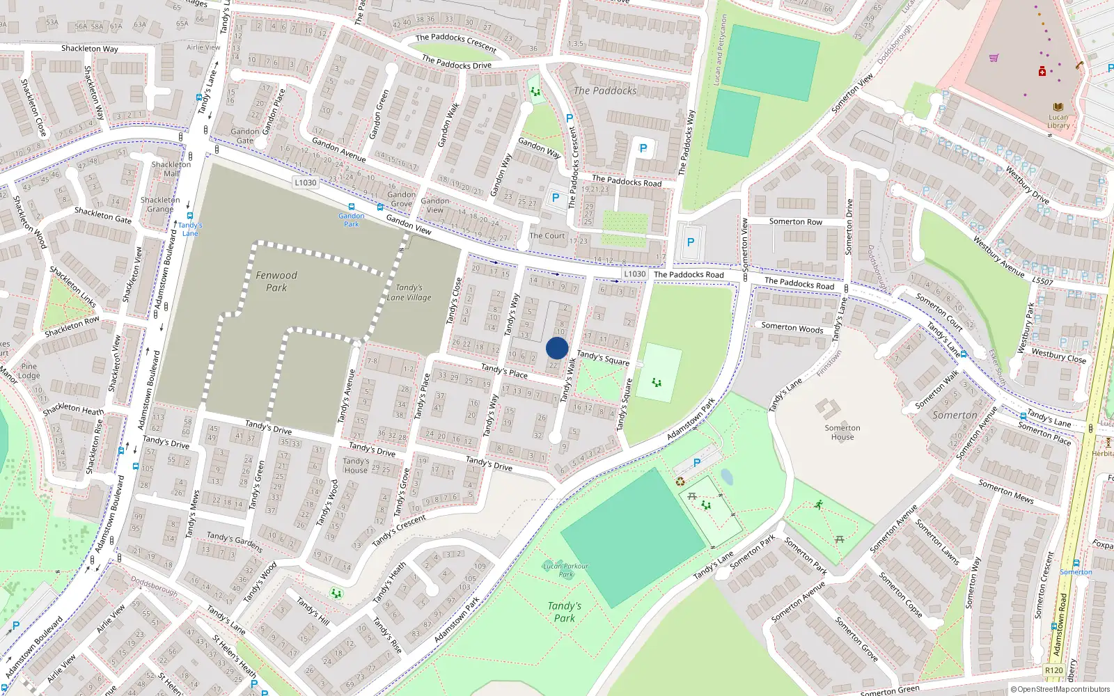 Overhead map showing the location of 16 Taneys Walk, 16 Tandy's Walk, Lucan
