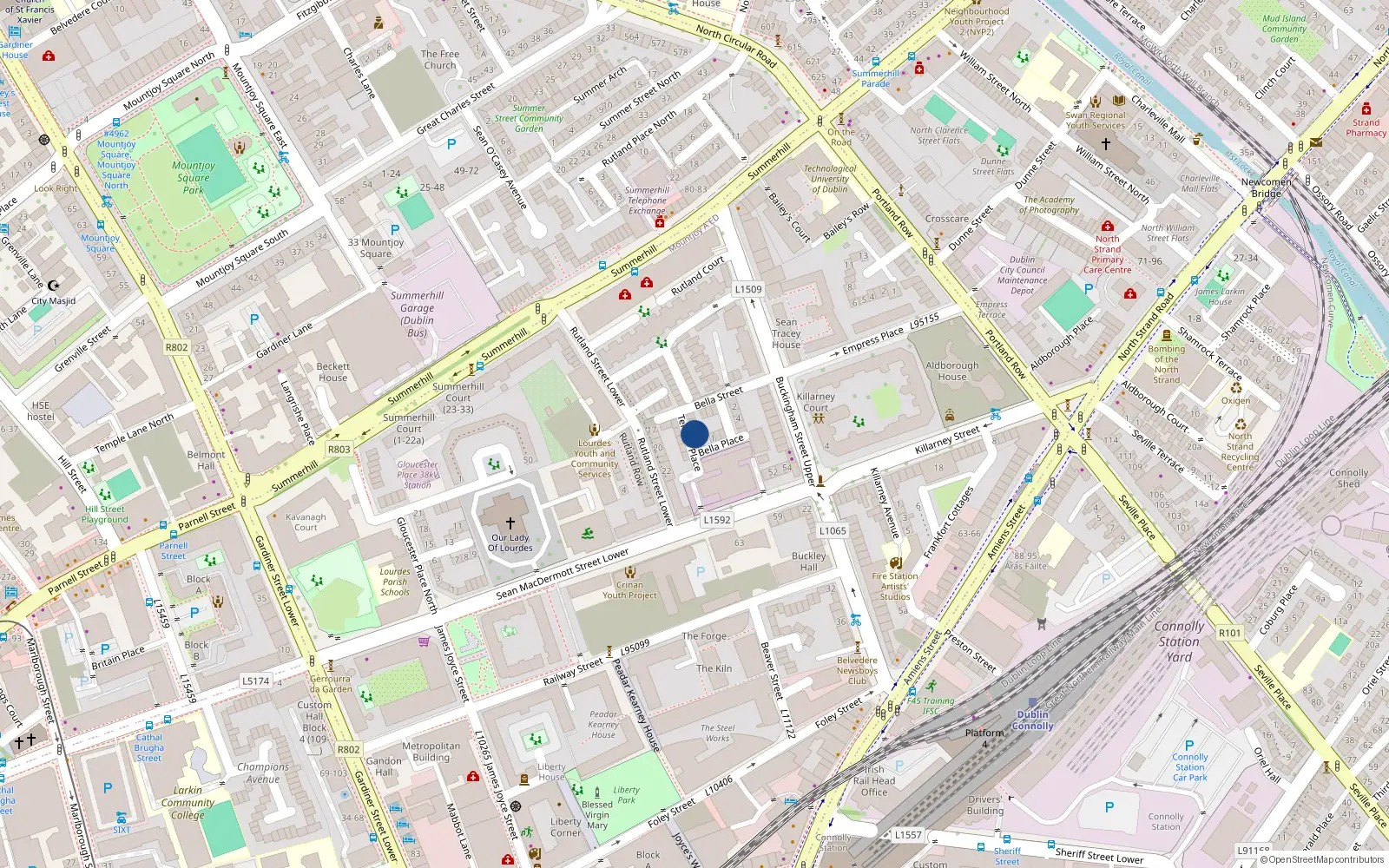 Overhead map showing the location of 16 Terrace Place, Dublin 1