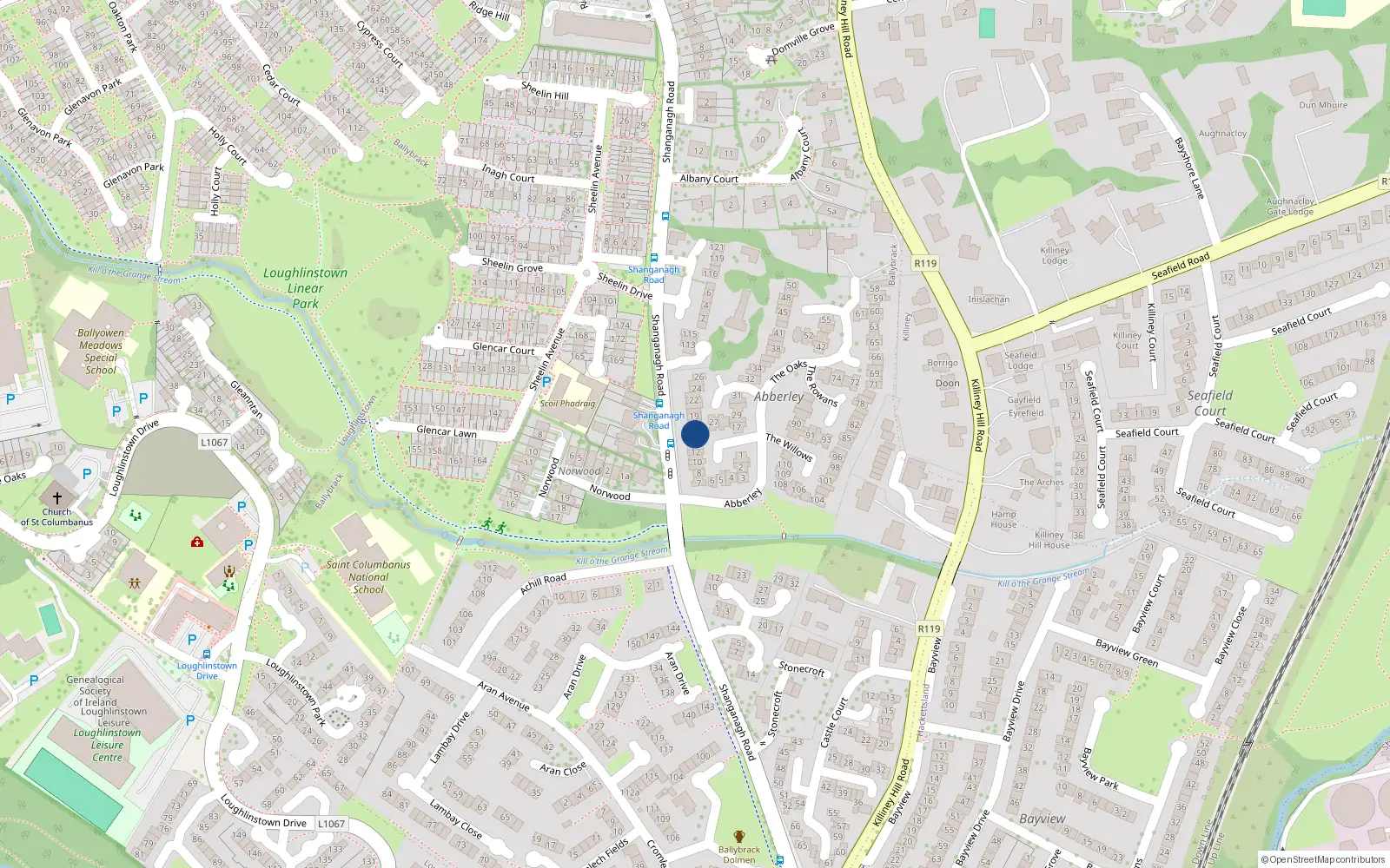 Overhead map showing the location of 16 The Aspens, Killiney