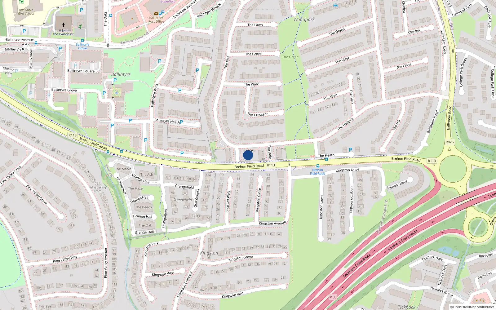 Overhead map showing the location of 16 The Copse, Dublin 16