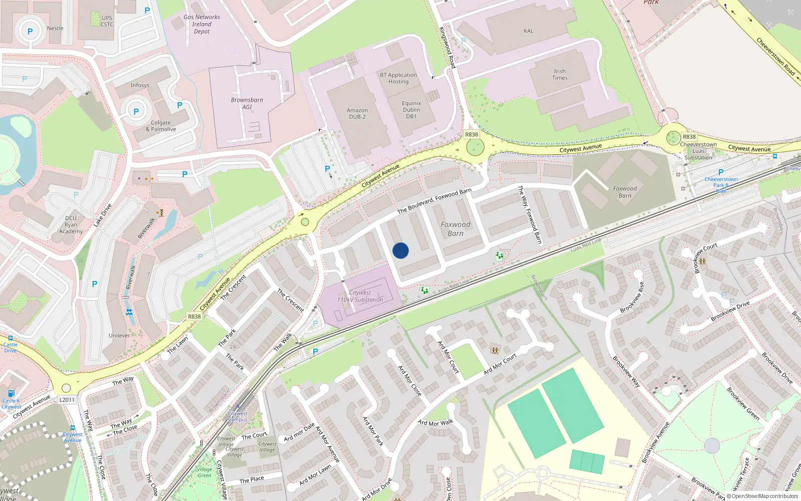 Overhead map showing the location of 16 The Cresent, Brownsbarn