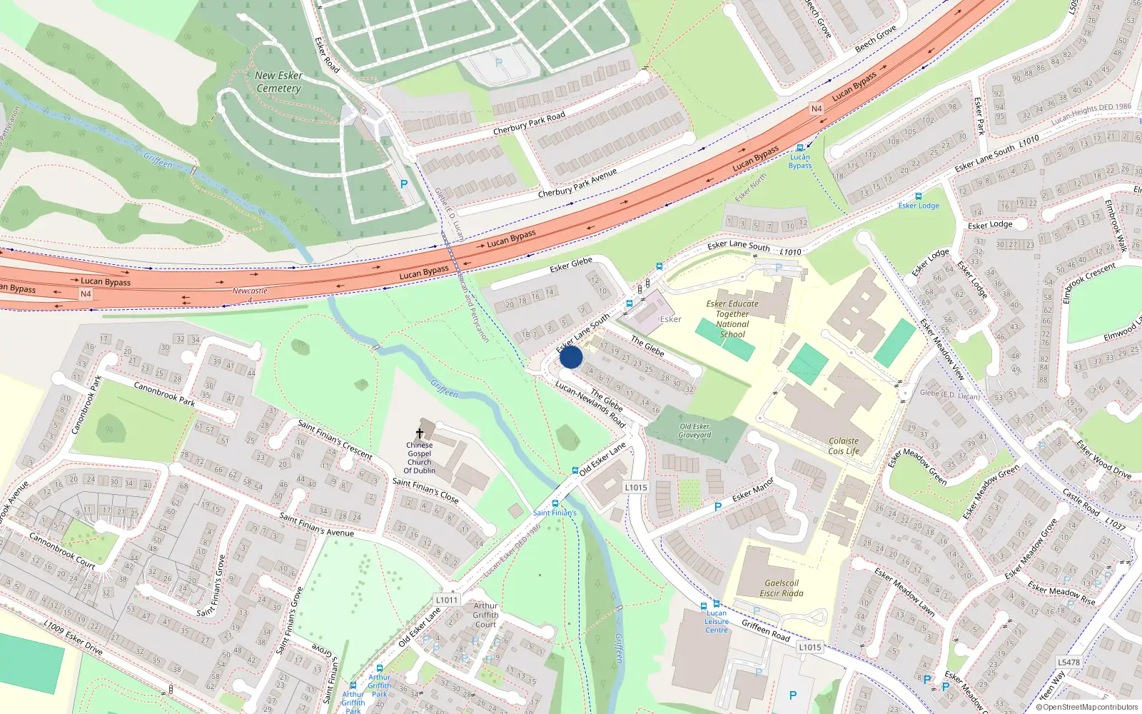 Overhead map showing the location of 16 The Glebe, Lucan