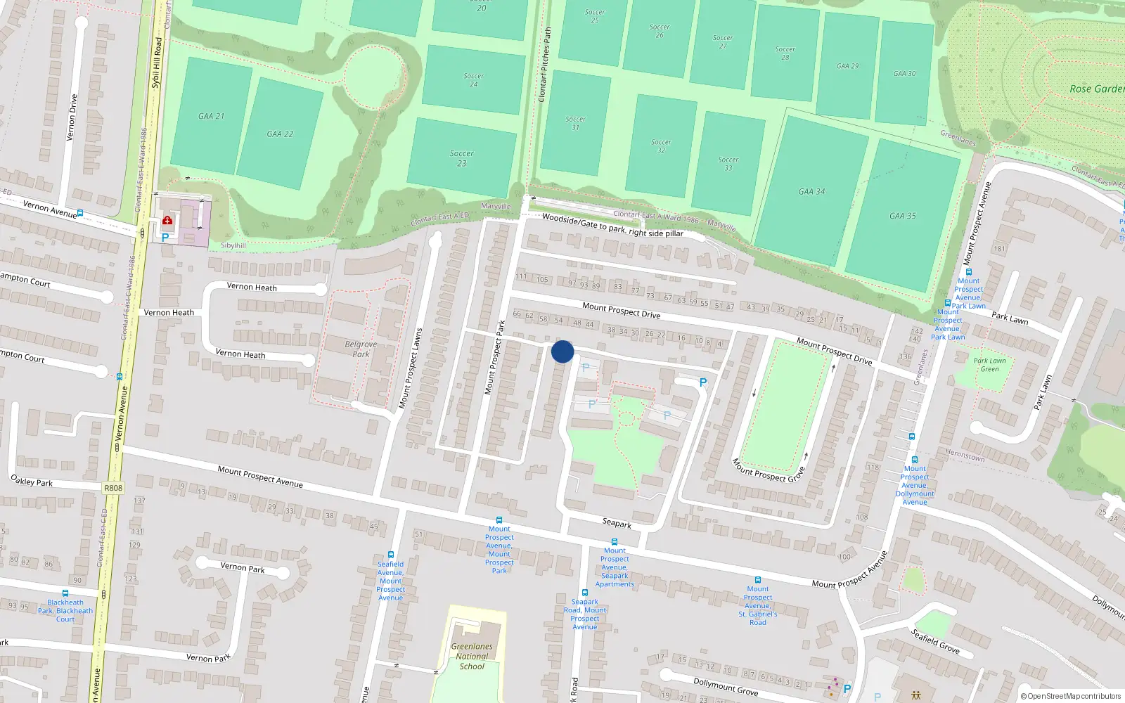 Overhead map showing the location of 16 The Laurels, Dublin 3