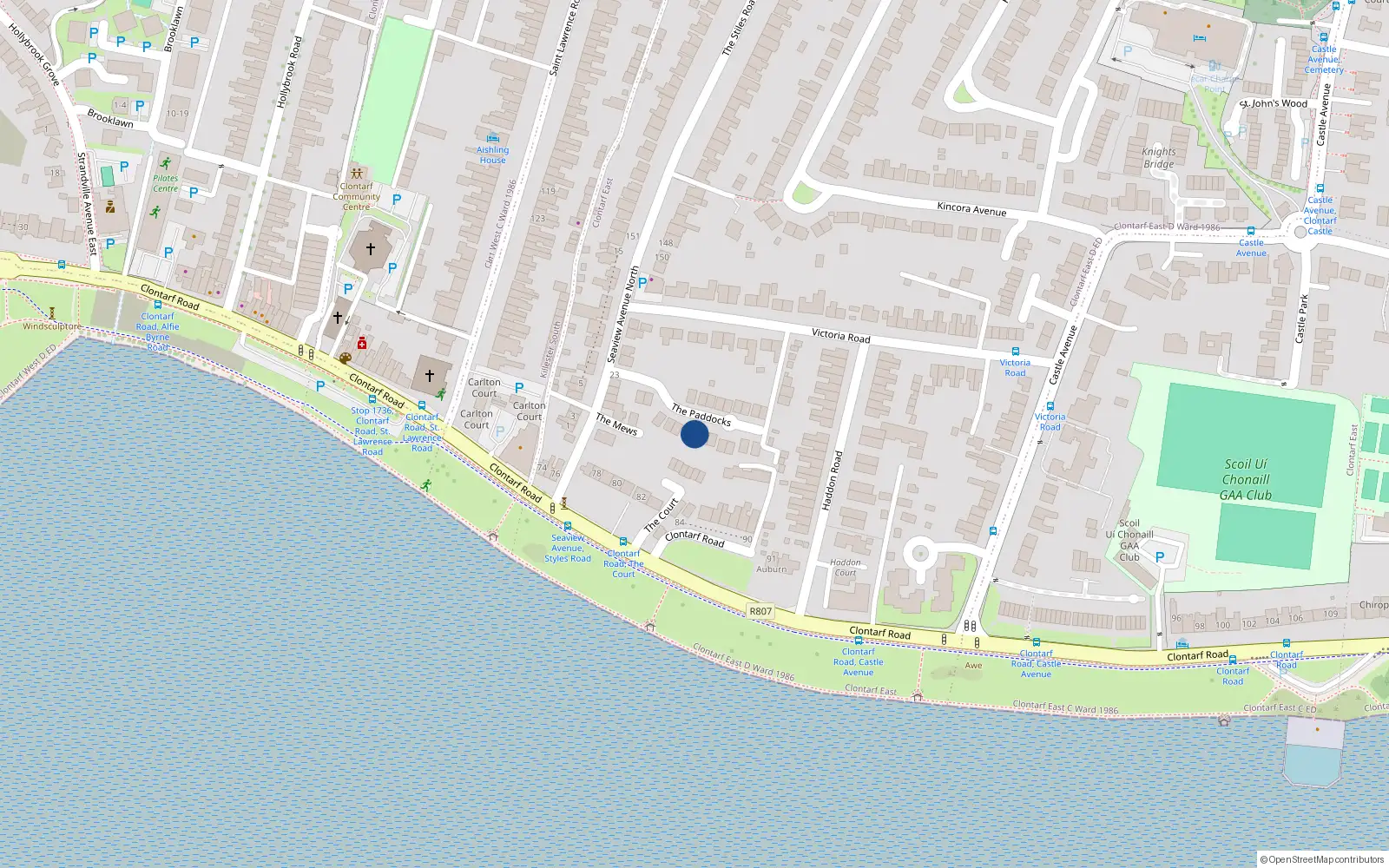 Overhead map showing the location of 16 the Paddocks, Clontarf, Dublin 3