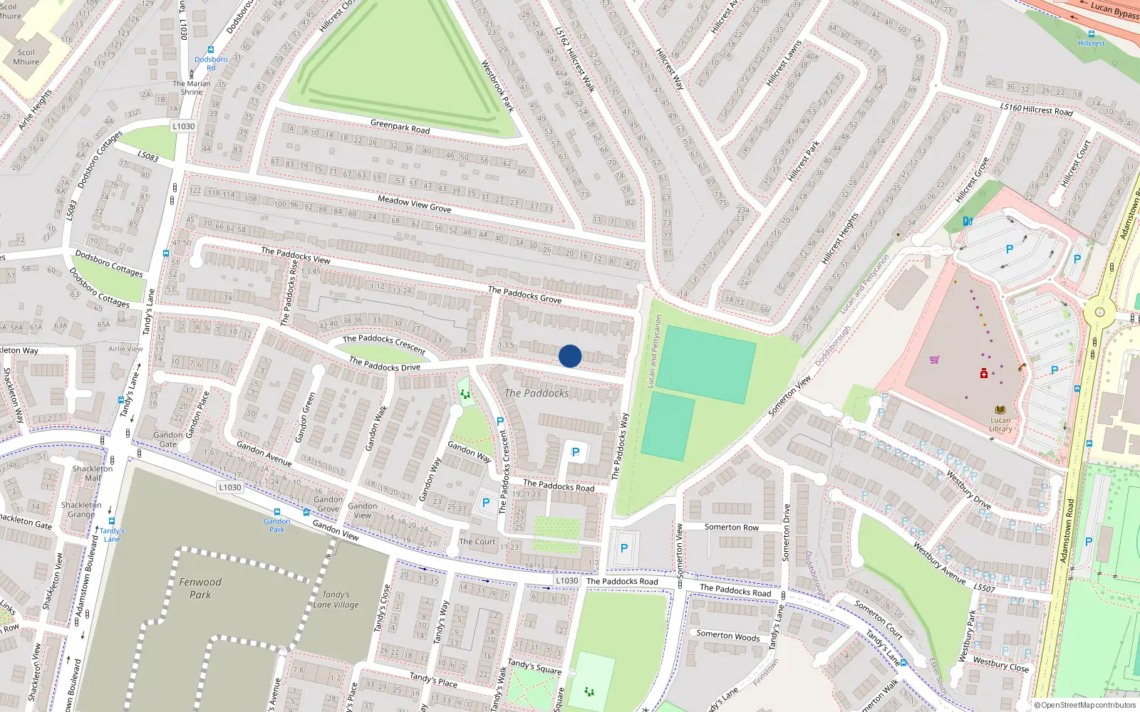 Overhead map showing the location of 16 The Paddocks Drive, Lucan