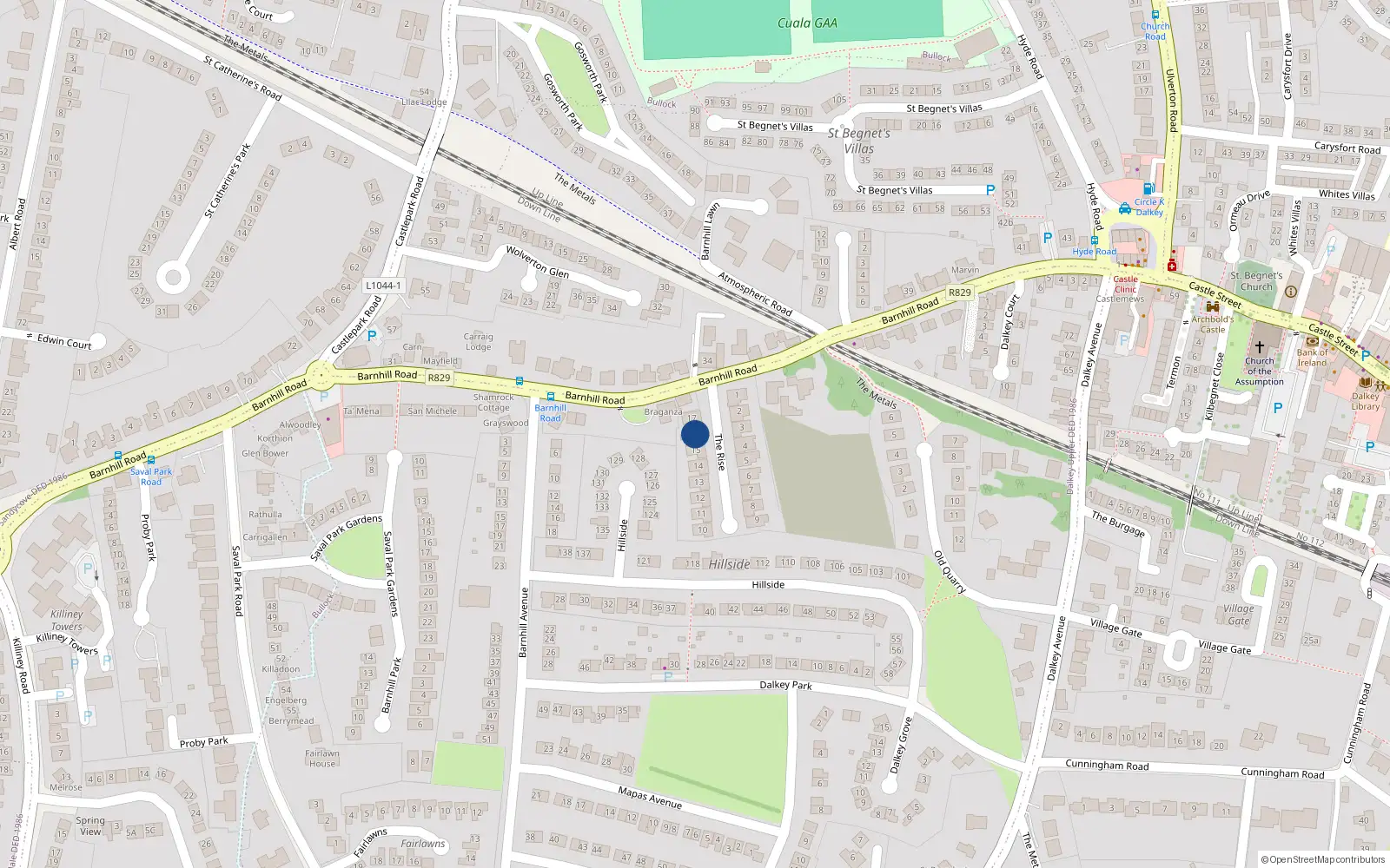 Overhead map showing the location of 16 the Rise, Barnhill Road, Dalkey