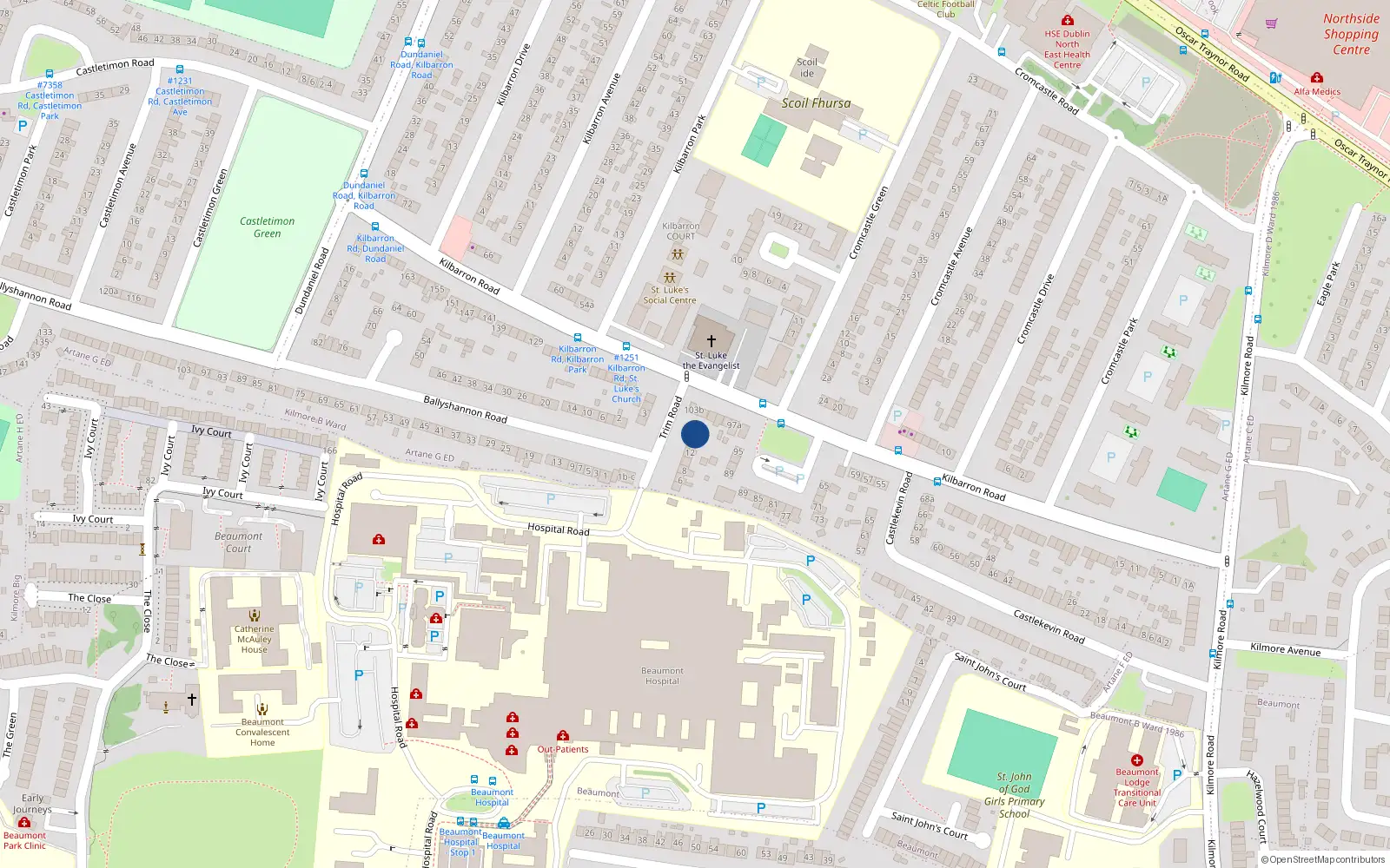 Overhead map showing the location of 16 Trim Road, Coolock, Dublin 5