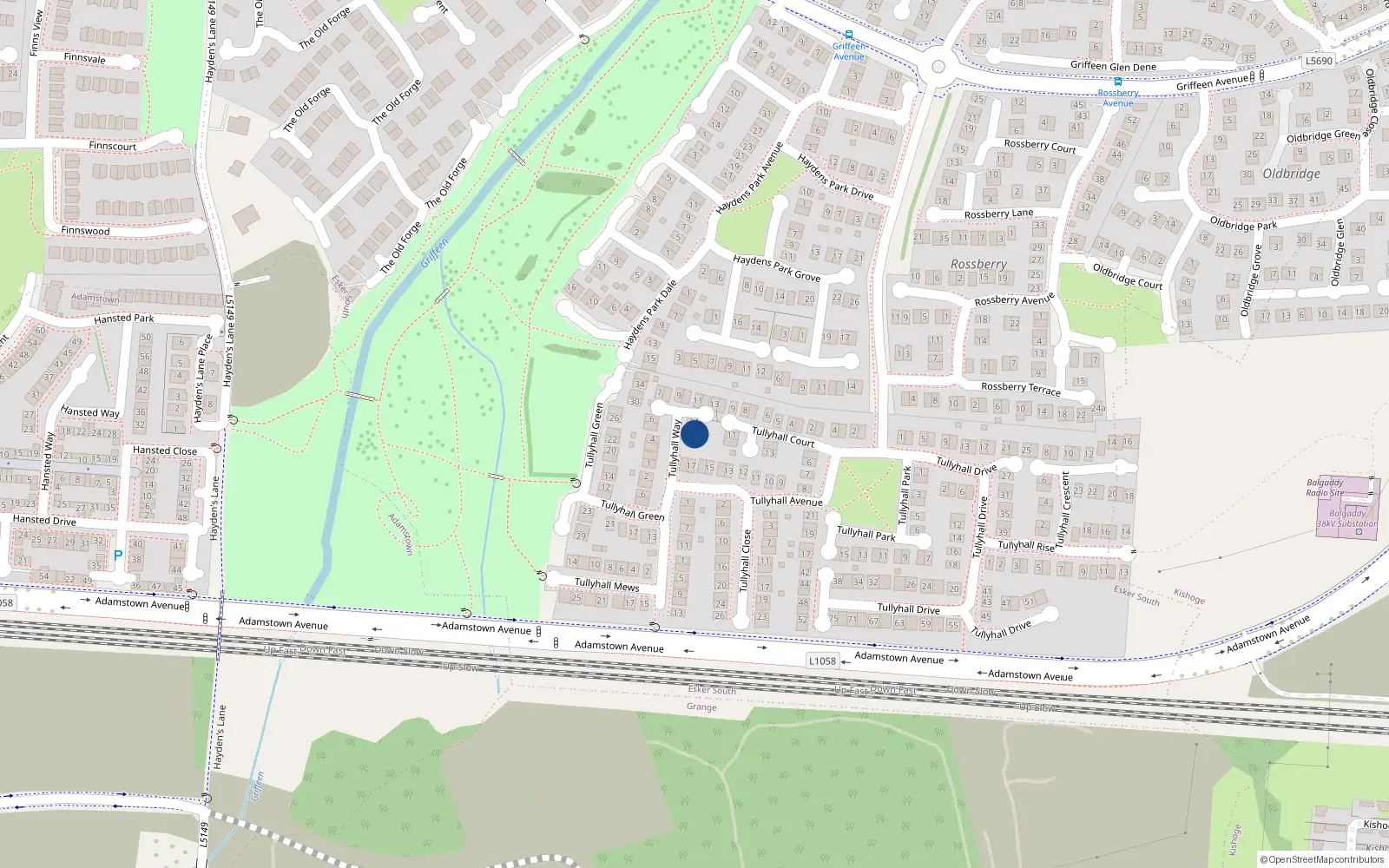 Overhead map showing the location of 16 Tullyhall Way, Lucan