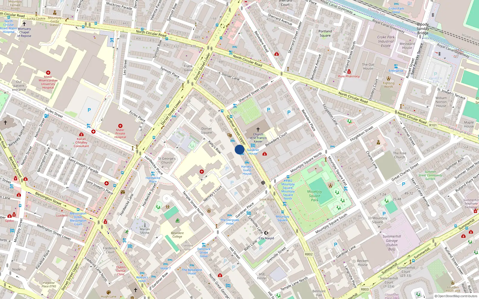 Overhead map showing the location of 16 Gardiner Street Upper, Dublin 1
