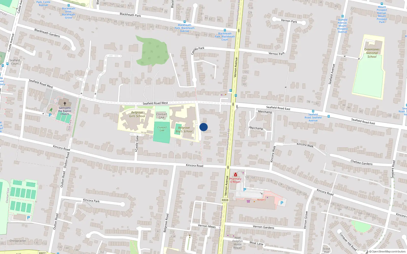 Overhead map showing the location of 16 Vernon Court, Seafield Road West, Clontarf Dublin 3