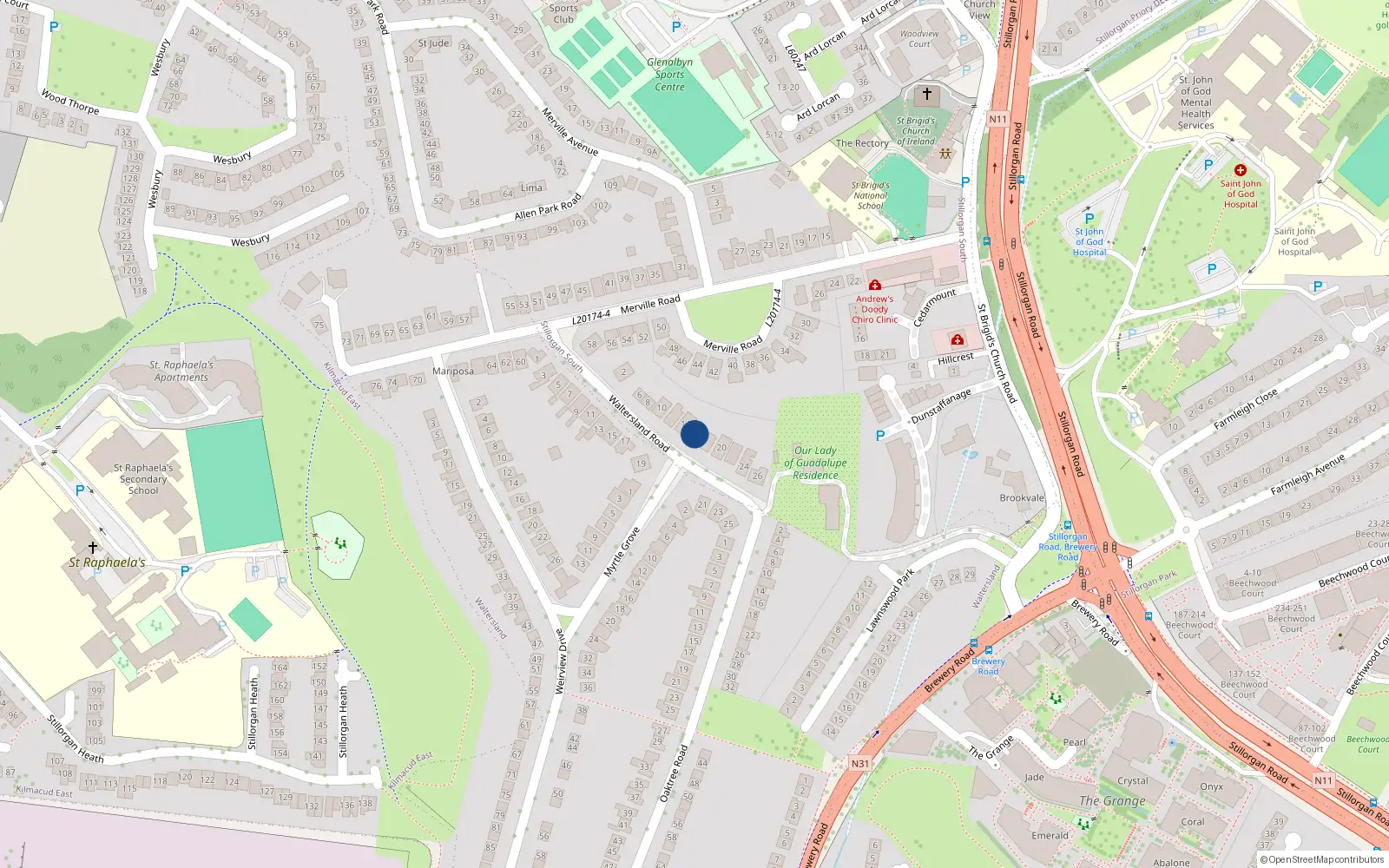 Overhead map showing the location of 16 Waltersland Road, Co Dublin