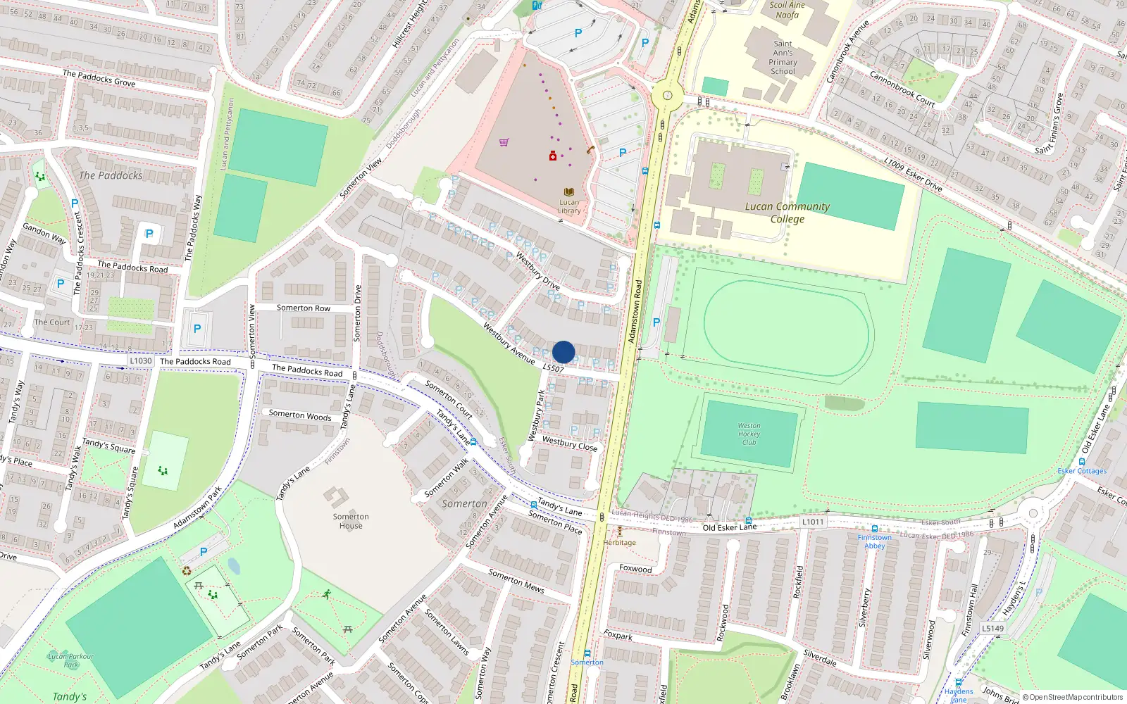 Overhead map showing the location of 16 Westbury Avenue, Westbury Court, Lucan