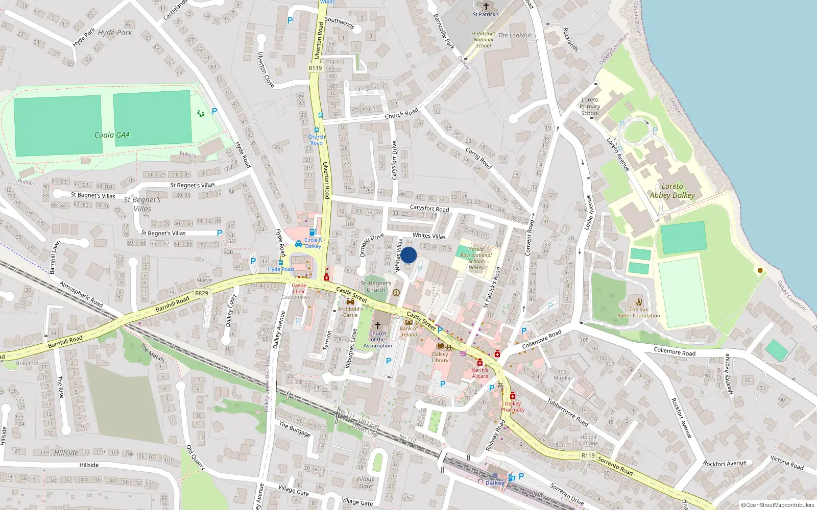 Overhead map showing the location of 16 White's Villas, Dalkey