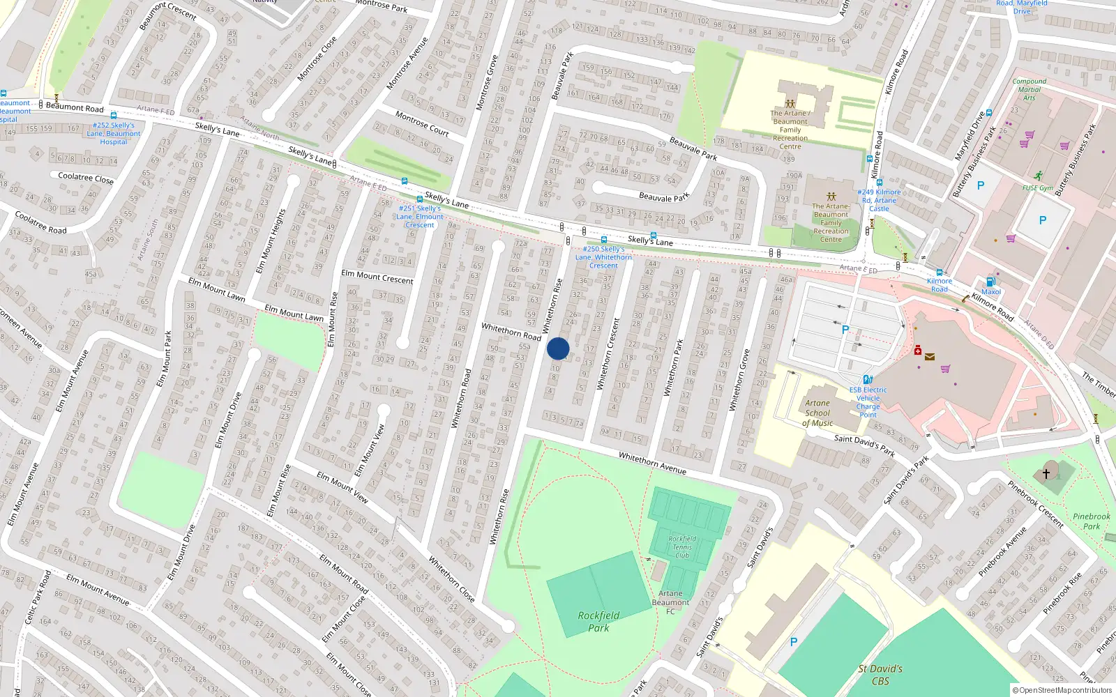 Overhead map showing the location of 16 Whitethorn Rise, Artane, Dublin 5