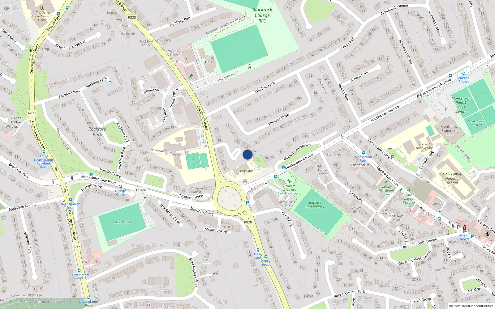 Overhead map showing the location of 16 Windsor Court, Stradbrook Road, Blackrock