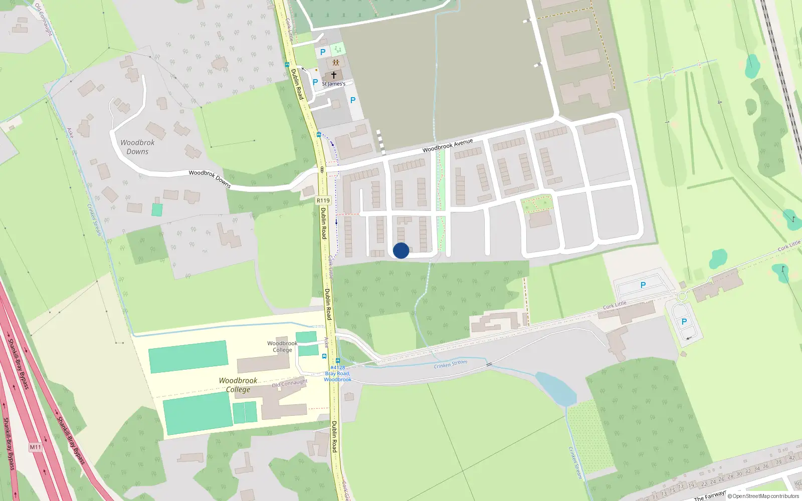 Overhead map showing the location of 16 Woodbrook Park, Bray