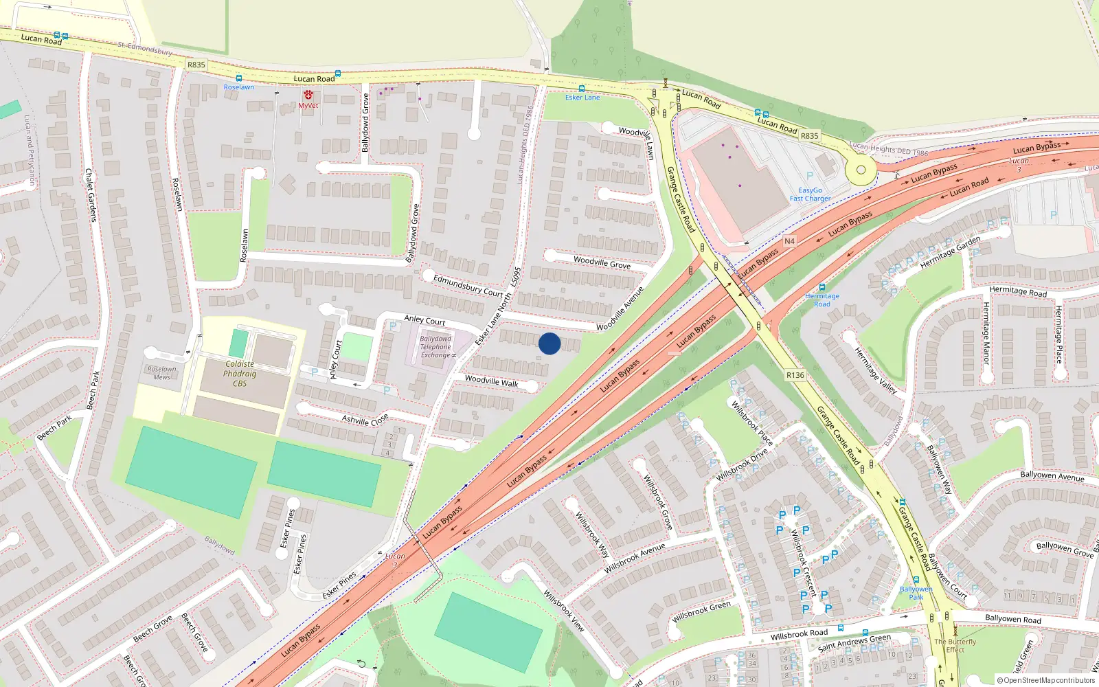 Overhead map showing the location of 16 Woodville Avenue, Lucan