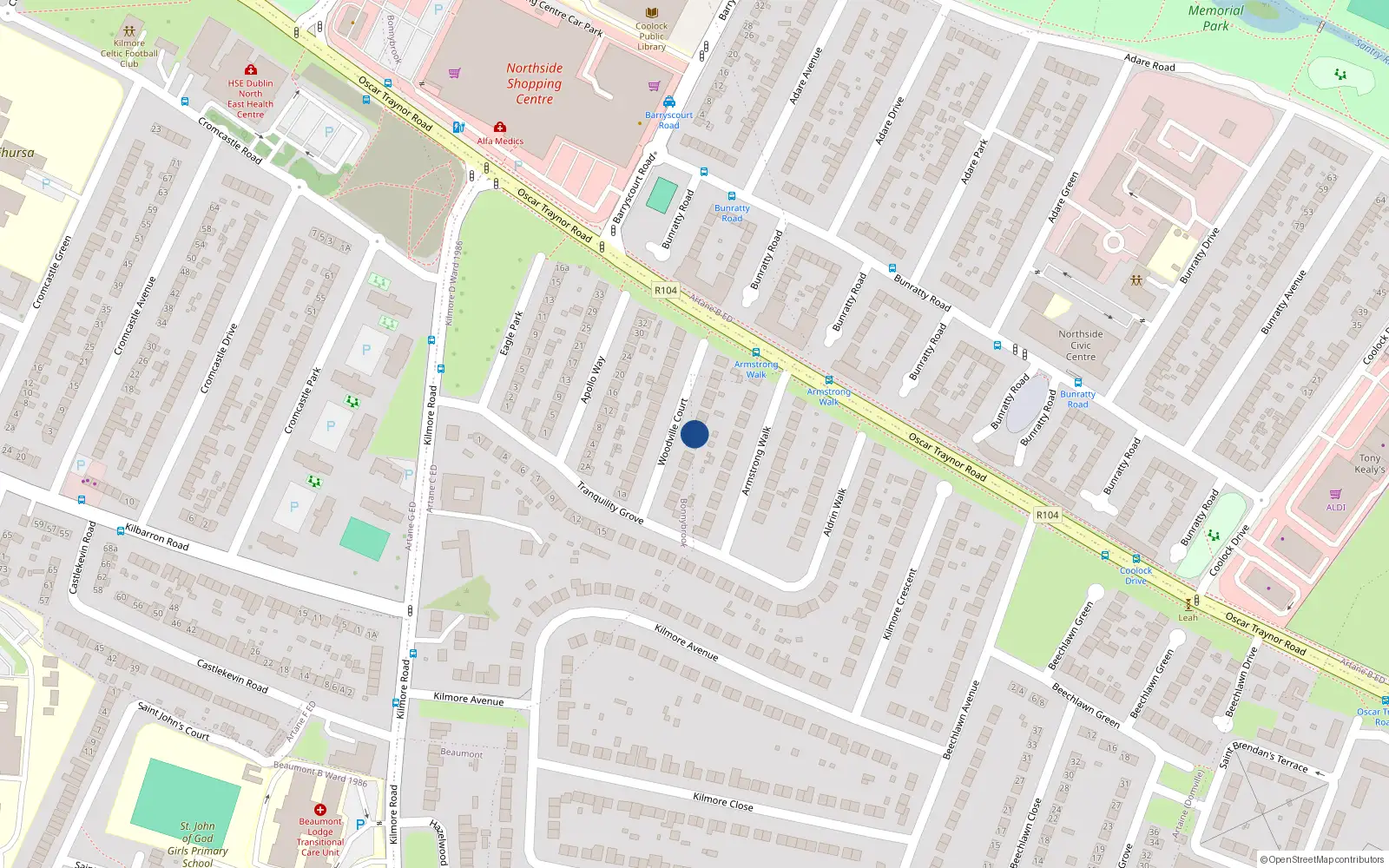 Overhead map showing the location of 16 Woodville Court, Coolock, Dublin 5