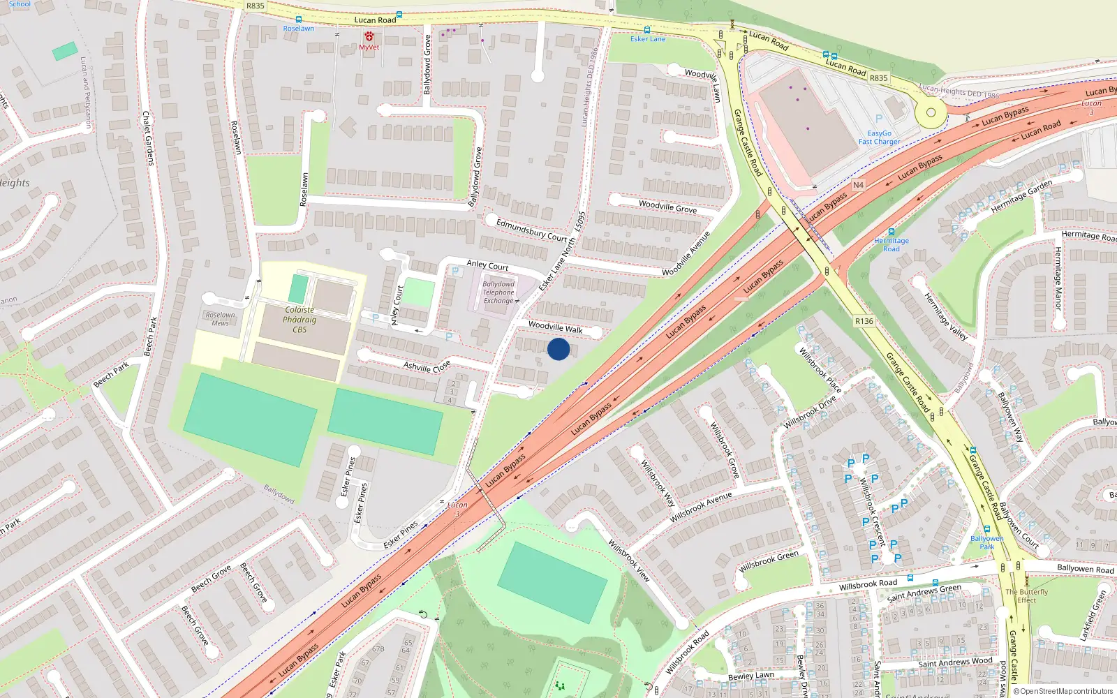 Overhead map showing the location of 16 Woodville Walk, Lucan