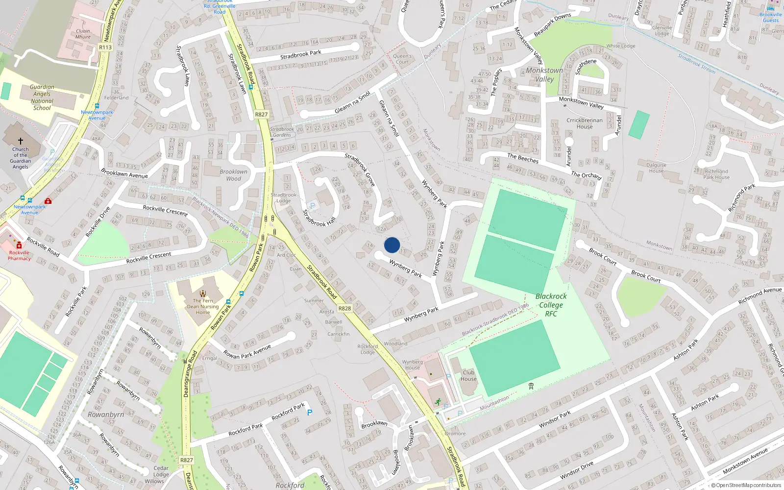 Overhead map showing the location of 16 Wynberg Park, Blackrock