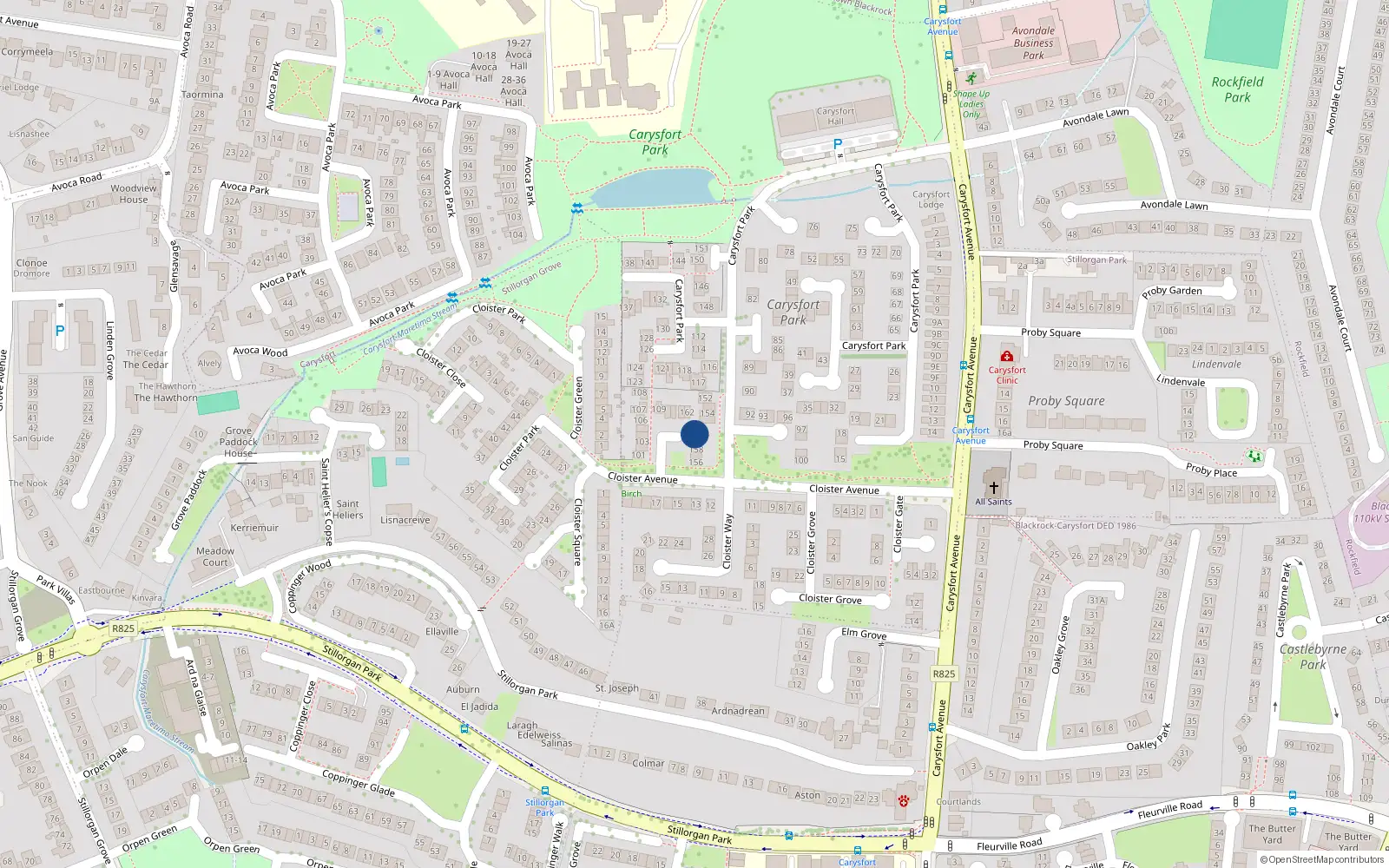 Overhead map showing the location of 160 Carysfort Park, Blackrock