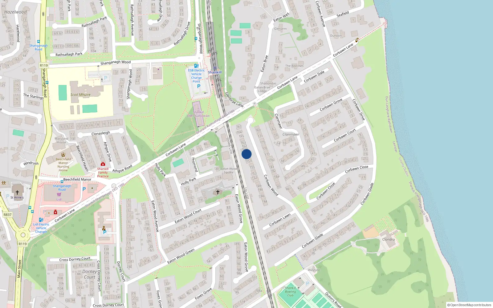 Overhead map showing the location of 160 Corbawn Wood, Dublin