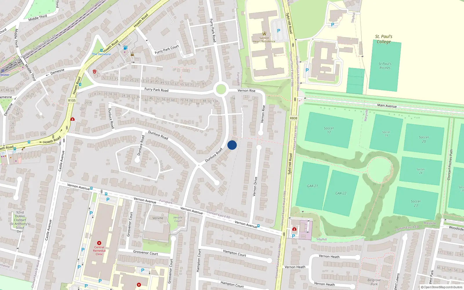 Overhead map showing the location of 160 Dunluce Road, Dublin 3