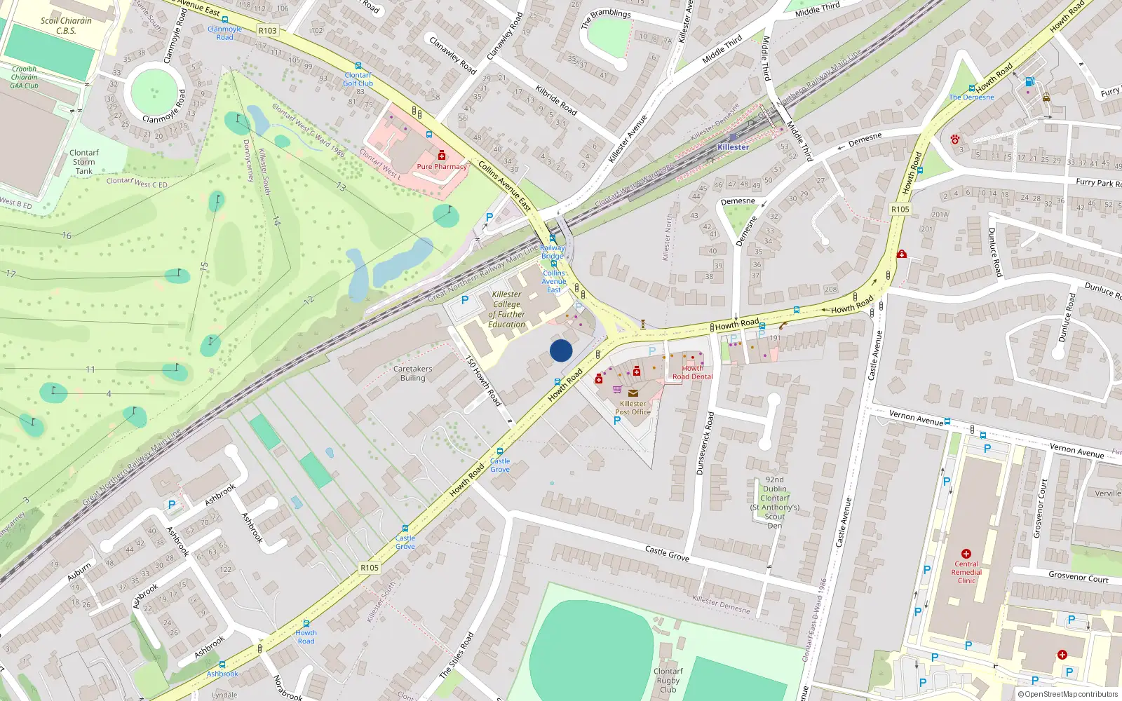 Overhead map showing the location of 160 Howth Road, Clontarf, Dublin 3
