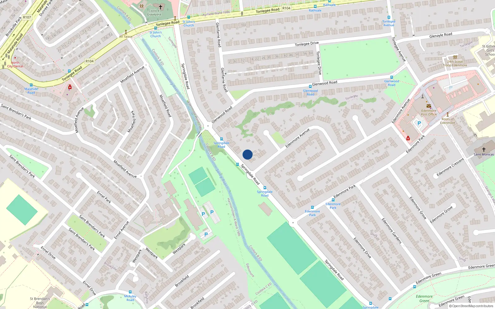 Overhead map showing the location of 160 Springdale Road, Dublin 5
